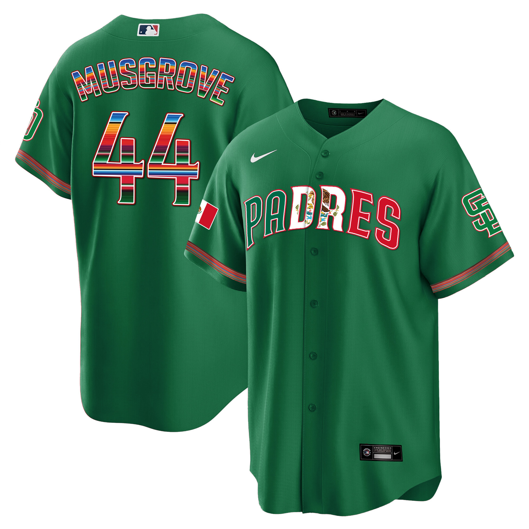 Joe Musgrove Men's San Diego Padres Mexico Cool Base Limited V2 Green Jersey - All Stitched