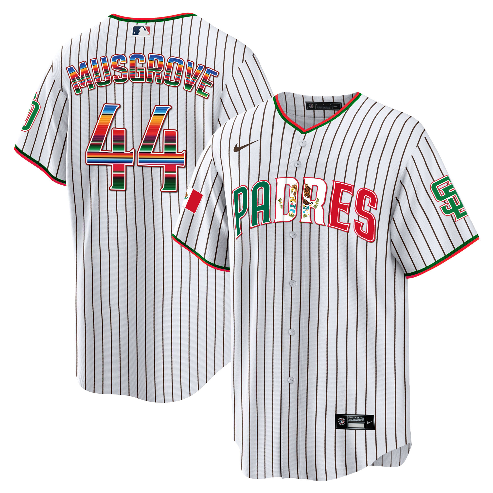 Joe Musgrove Men's San Diego Padres Mexico Cool Base Limited V2 Pinstripe Jersey - All Stitched