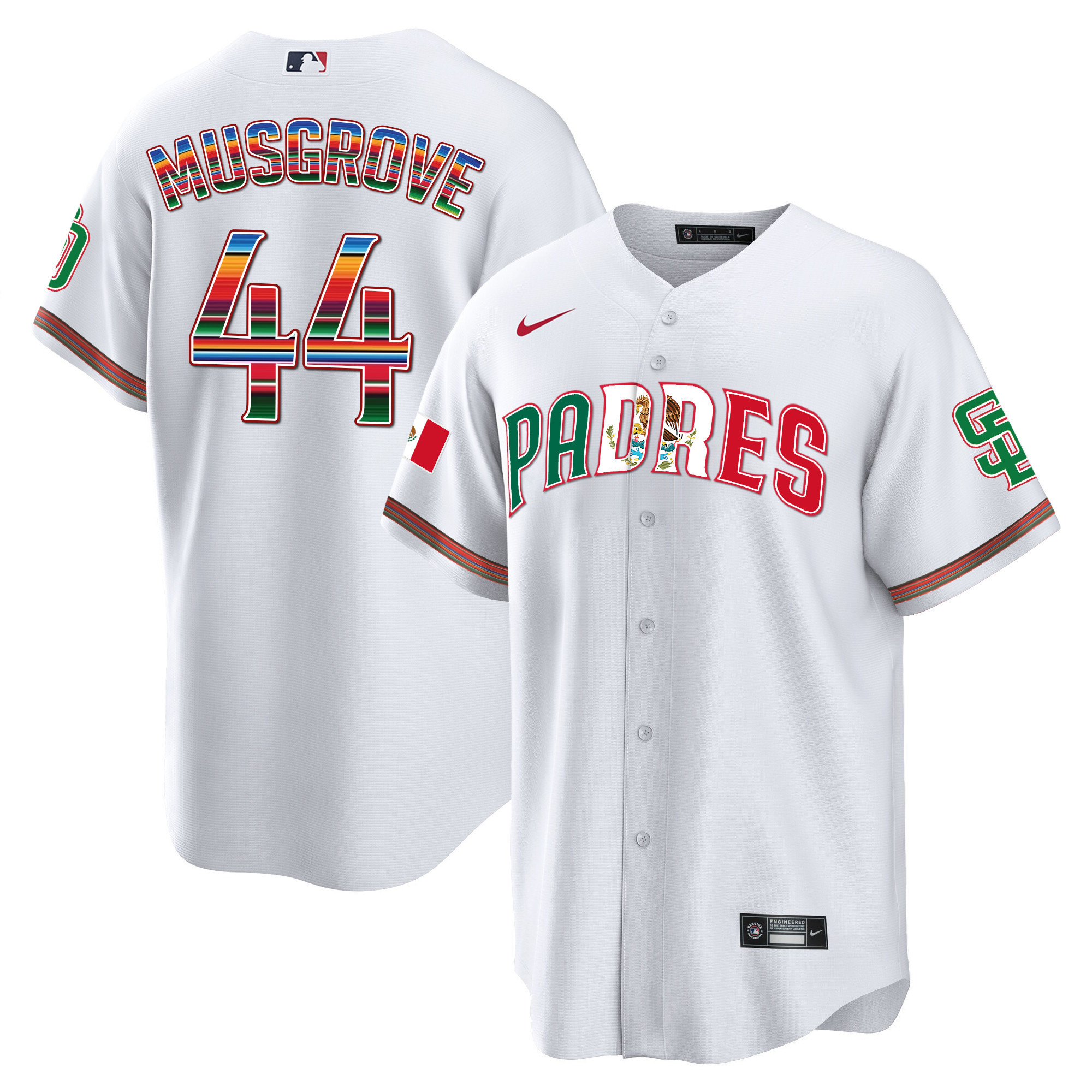 Joe Musgrove Men's San Diego Padres Mexico Cool Base Limited V2 White Jersey - All Stitched