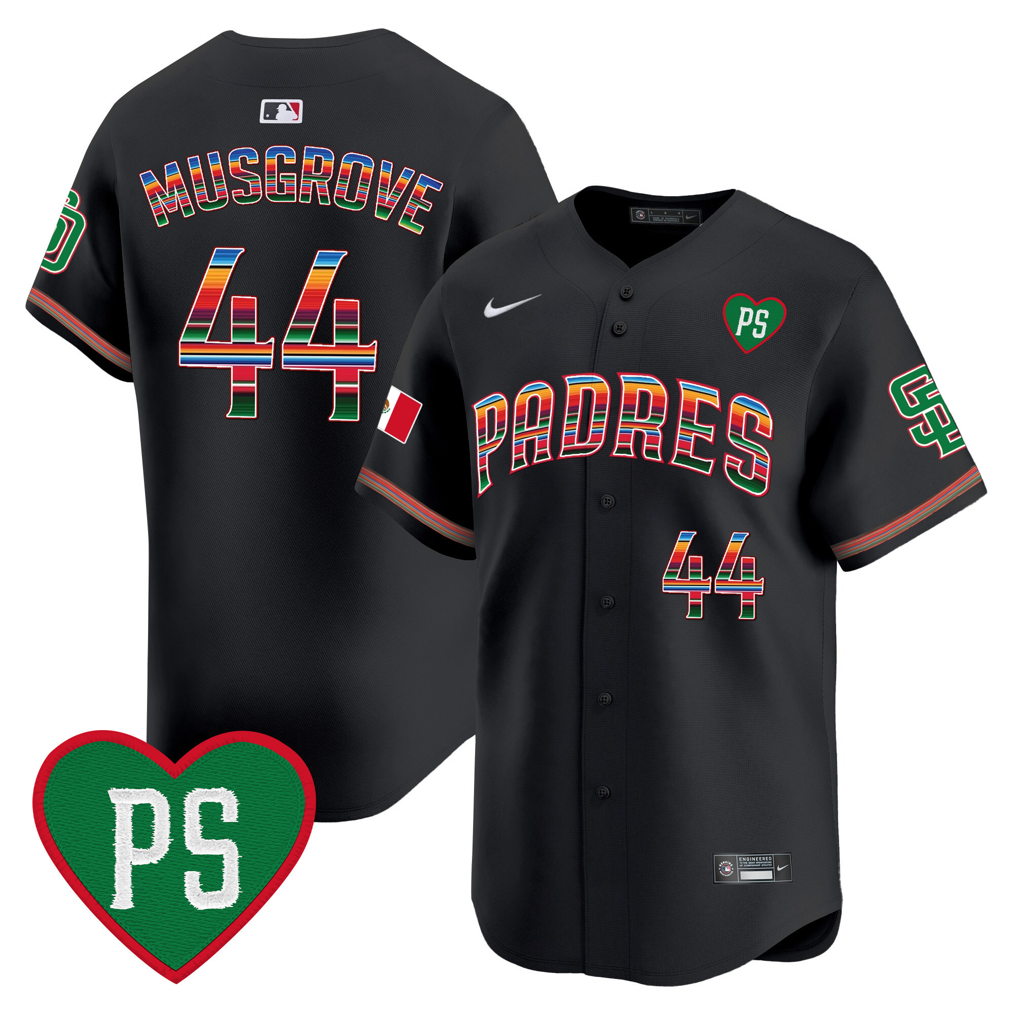 Joe Musgrove Men's San Diego Padres Mexico "For Peter" Patch Vapor Premier Limited Black Jersey - All Stitched
