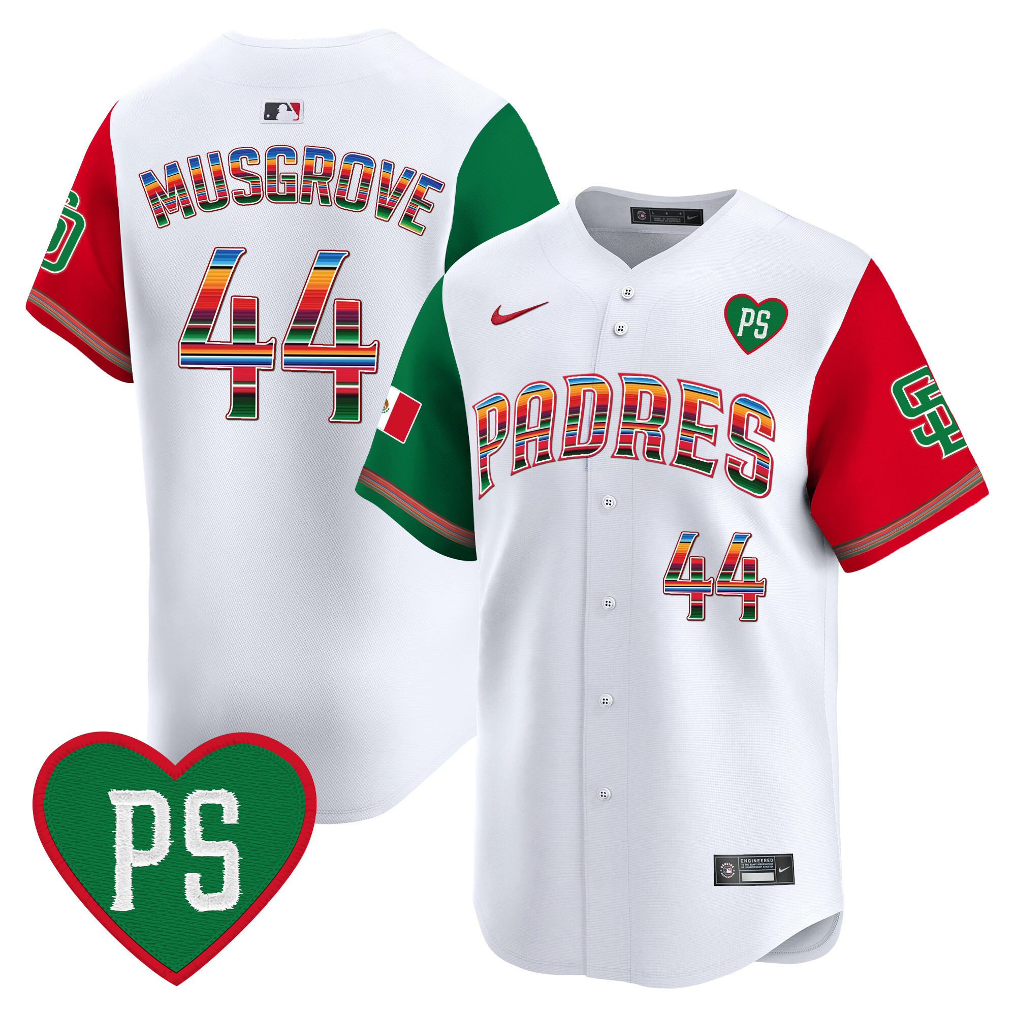Joe Musgrove Men's San Diego Padres Mexico "For Peter" Patch Vapor Premier Limited Color Sleeves Jersey - All Stitched