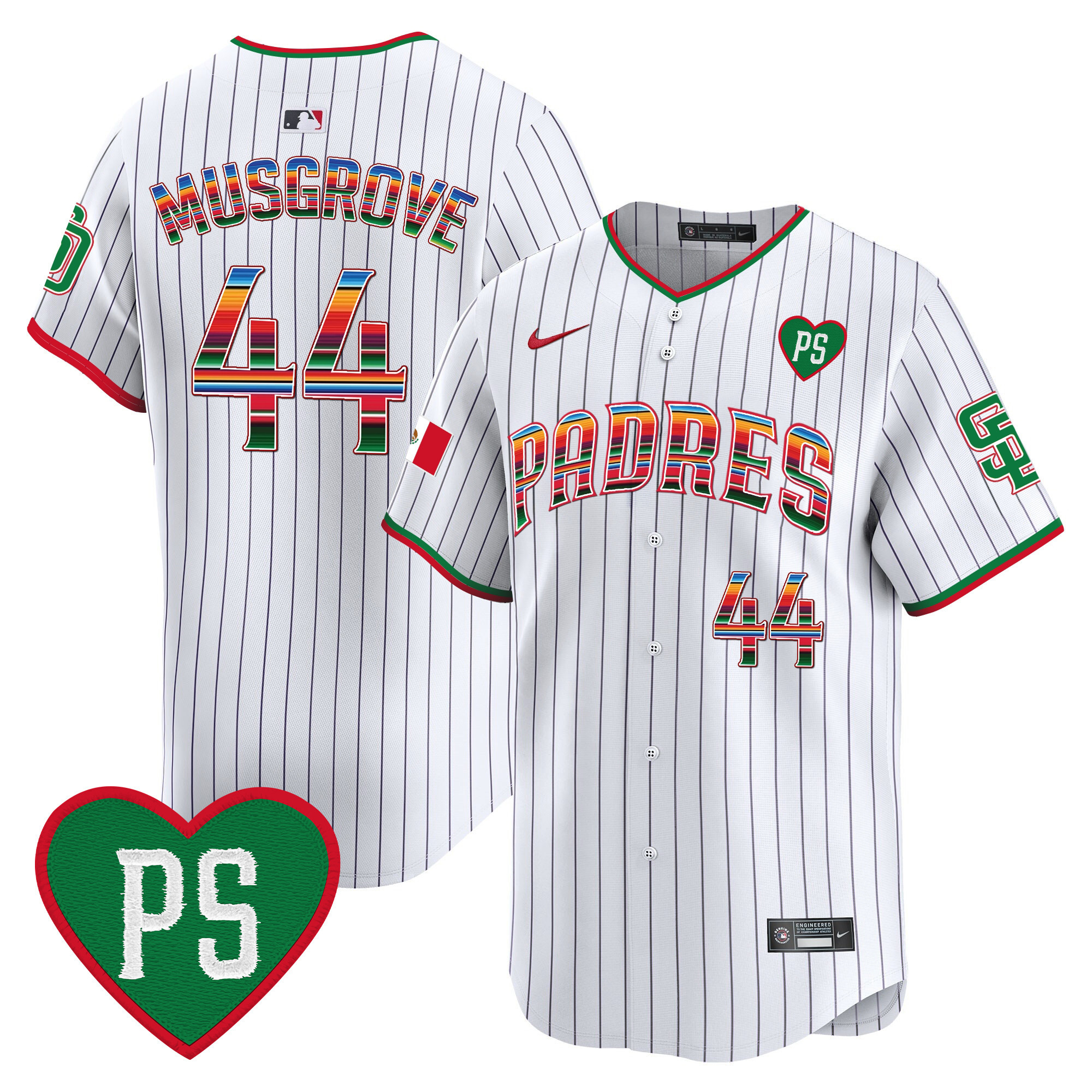 Joe Musgrove Men's San Diego Padres Mexico "For Peter" Patch Vapor Premier Limited Pinstripe Jersey - All Stitched