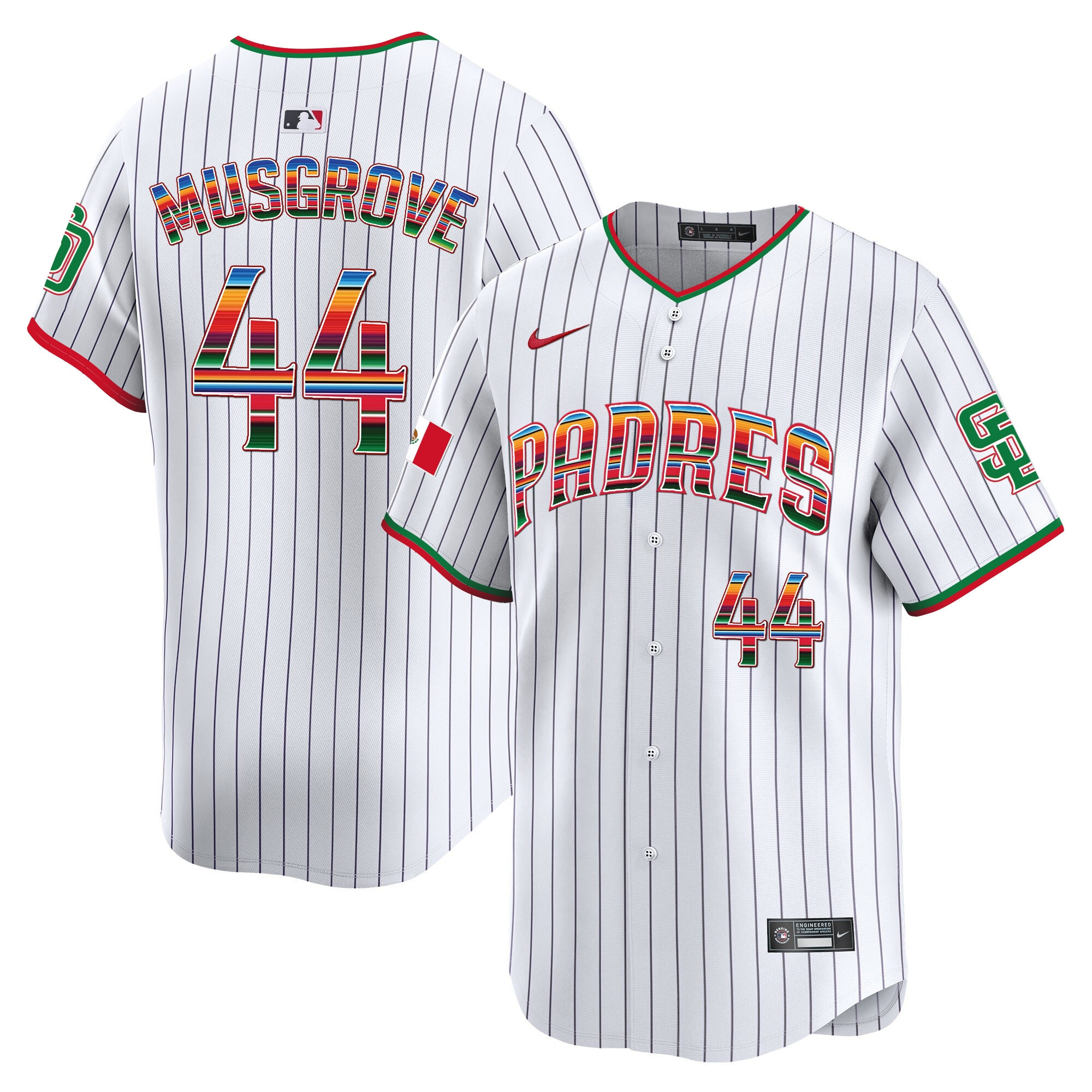 Joe Musgrove Men's San Diego Padres Mexico Premier Limited Pinstripe Jersey - All Stitched