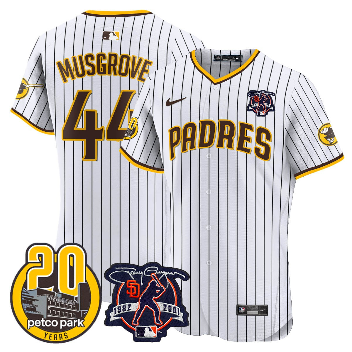 Joe Musgrove Men's San Diego Padres Tony Gwynn & Petco Park 20th Patch Vapor Premier Elite White Jersey - All Stitched