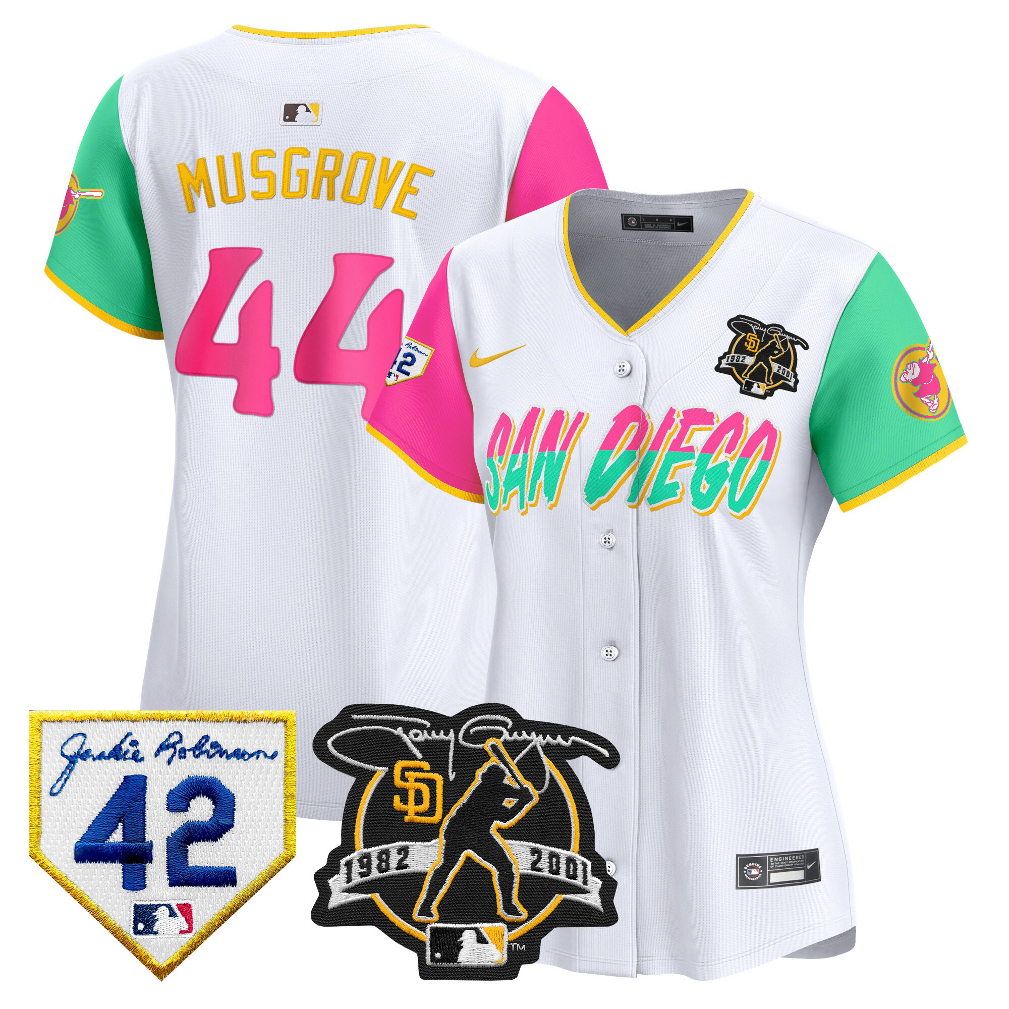 Joe Musgrove Women's San Diego Padres 2024 Tony Gwynn & Robinson Patch Vapor Premier Limited City Connect Jersey - All Stitched