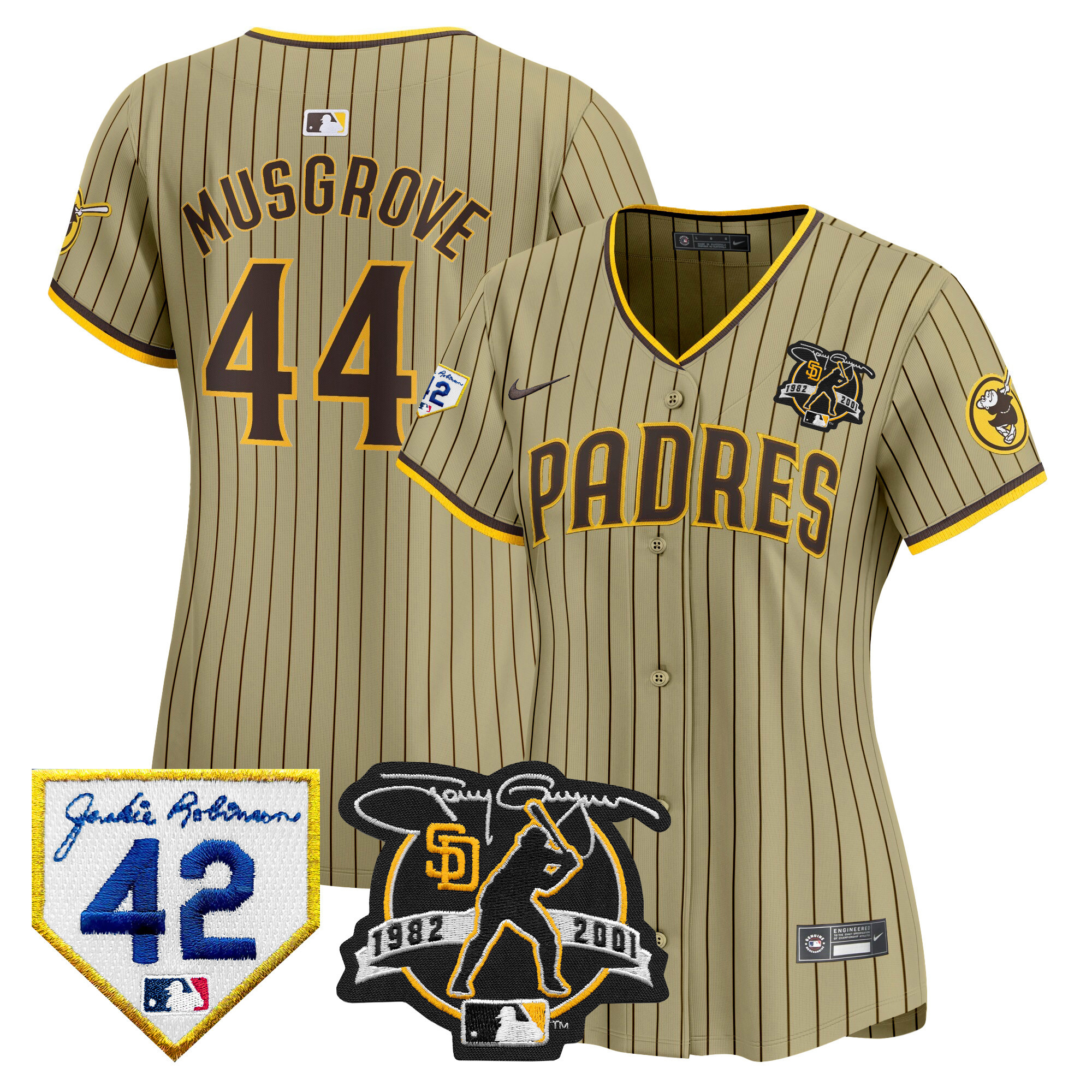 Joe Musgrove Women's San Diego Padres 2024 Tony Gwynn & Robinson Patch Vapor Premier Limited Tan Jersey - All Stitched
