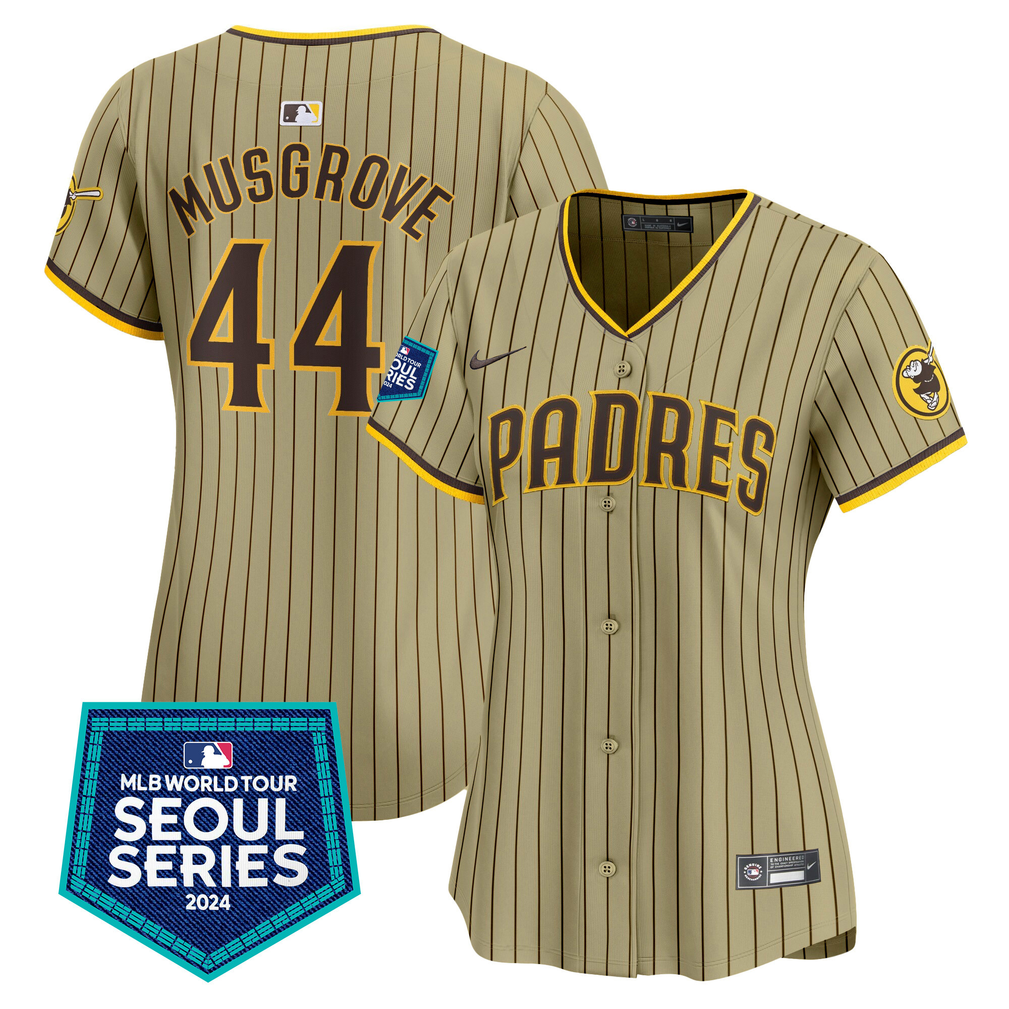 Joe Musgrove Women's San Diego Padres 2024 World Tour Seoul Series Patch Vapor Premier Limited Tan Jersey - All Stitched