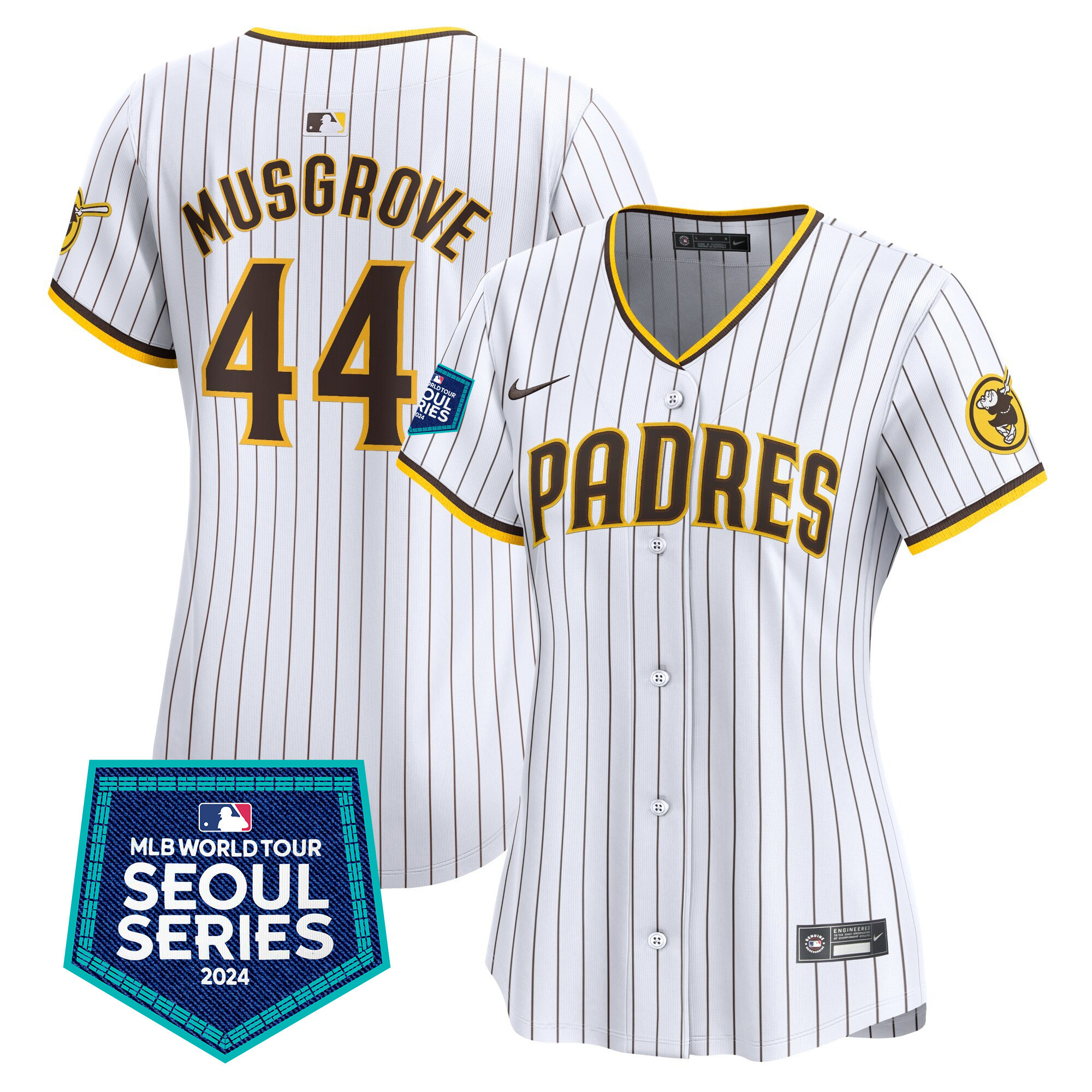 Joe Musgrove Women's San Diego Padres 2024 World Tour Seoul Series Patch Vapor Premier Limited White Jersey - All Stitched