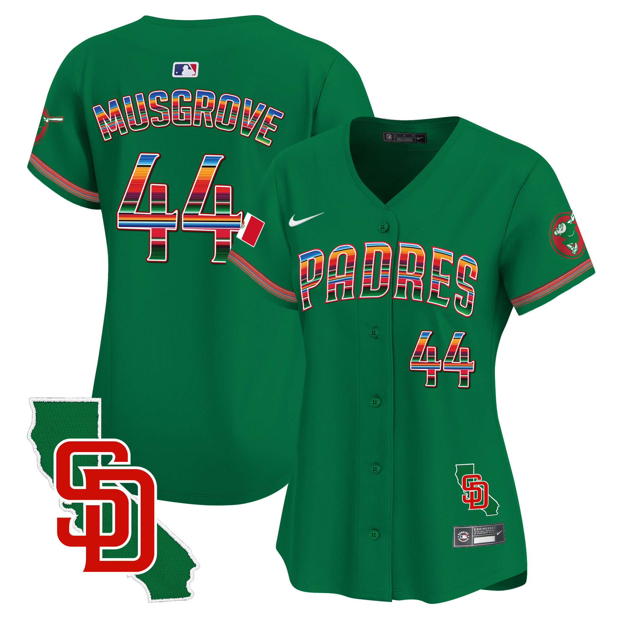 Joe Musgrove Women's San Diego Padres Mexico California Patch Vapor Premier Limited Green Jersey - All Stitched