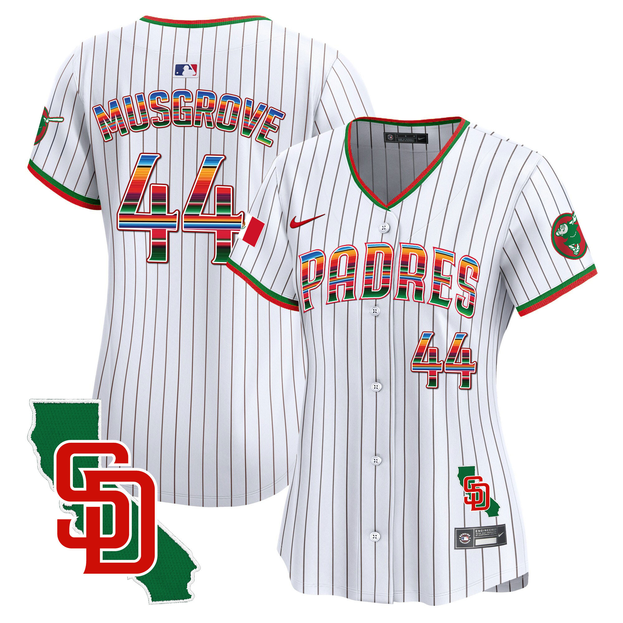 Joe Musgrove Women's San Diego Padres Mexico California Patch Vapor Premier Limited Pinstripe Jersey - All Stitched