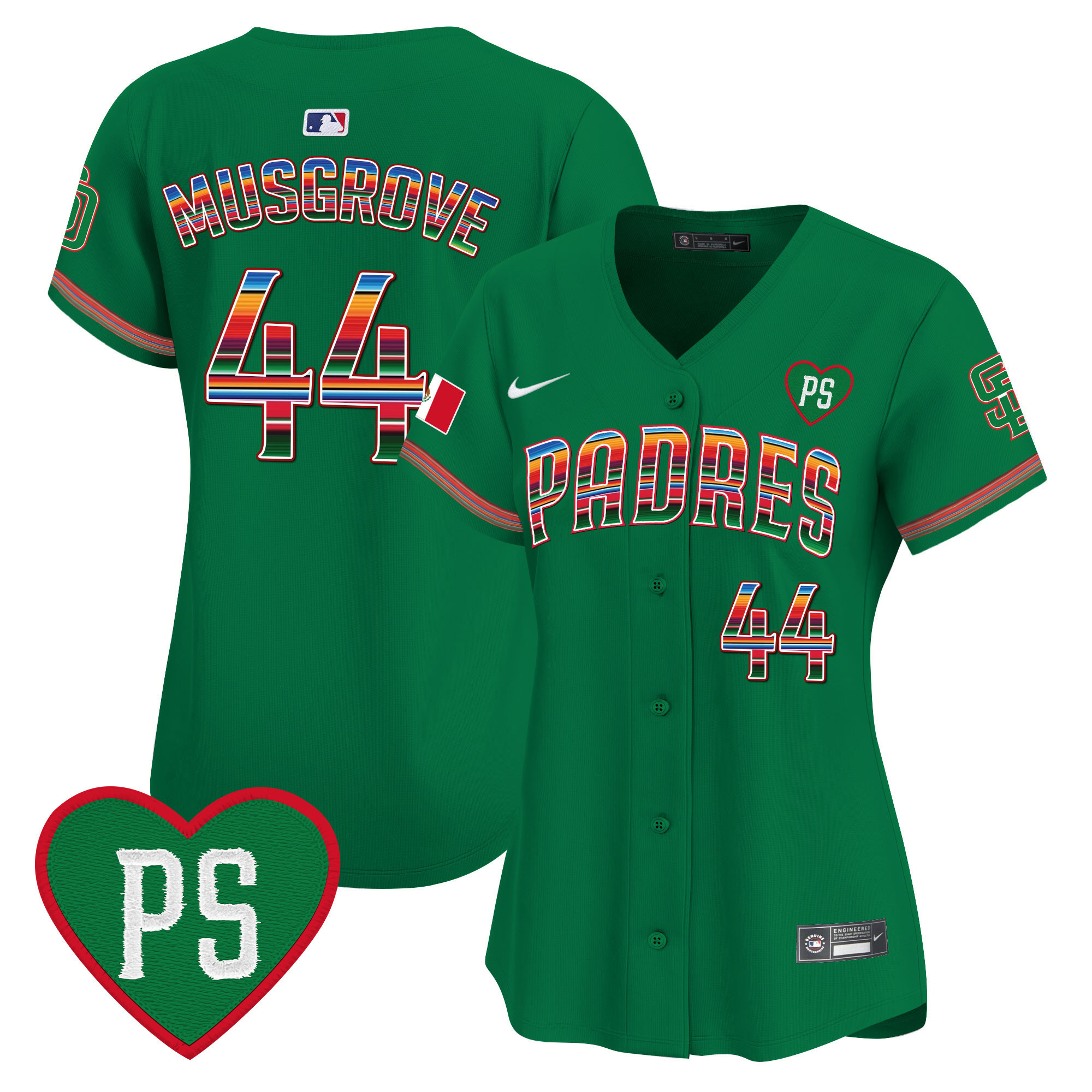 Joe Musgrove Women's San Diego Padres Mexico "For Peter" Patch Vapor Premier Limited Green Jersey - All Stitched