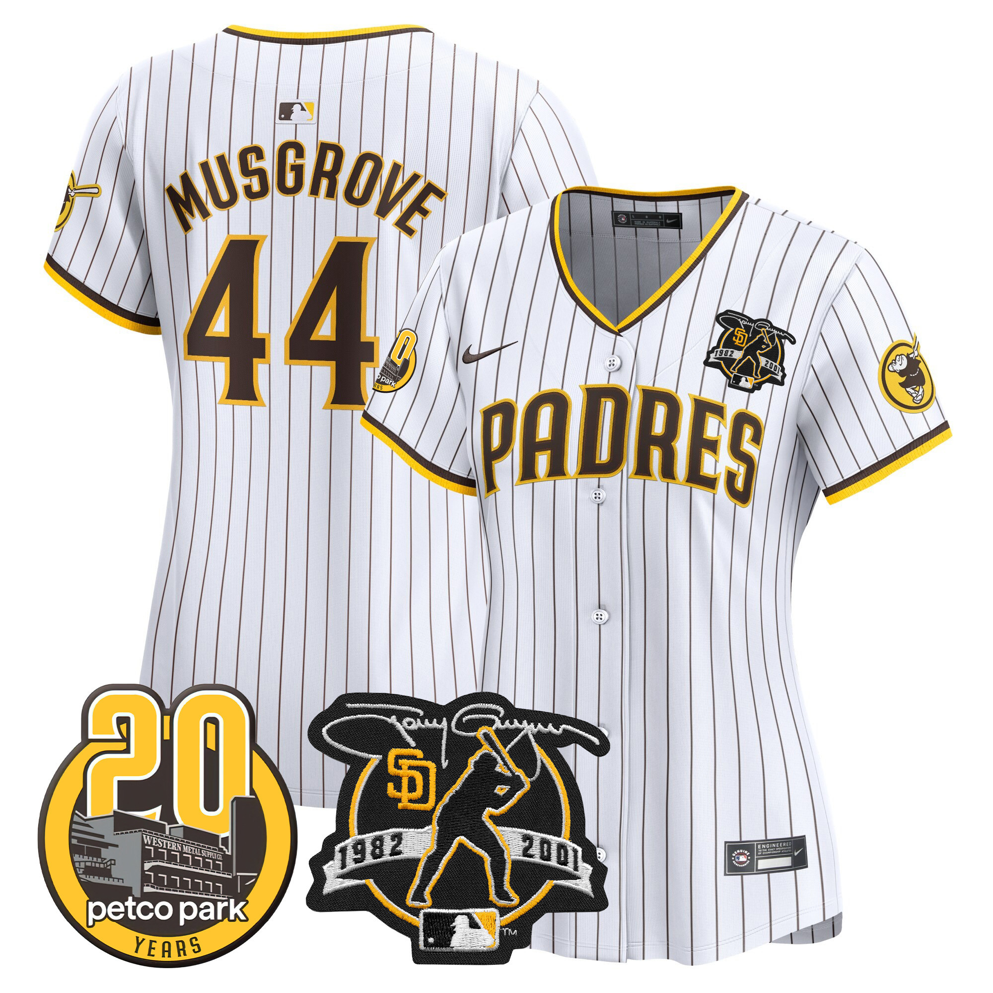 Joe Musgrove Women's San Diego Padres Tony Gwynn & Petco Park 20th Patch Vapor Premier Limited White Jersey - All Stitched