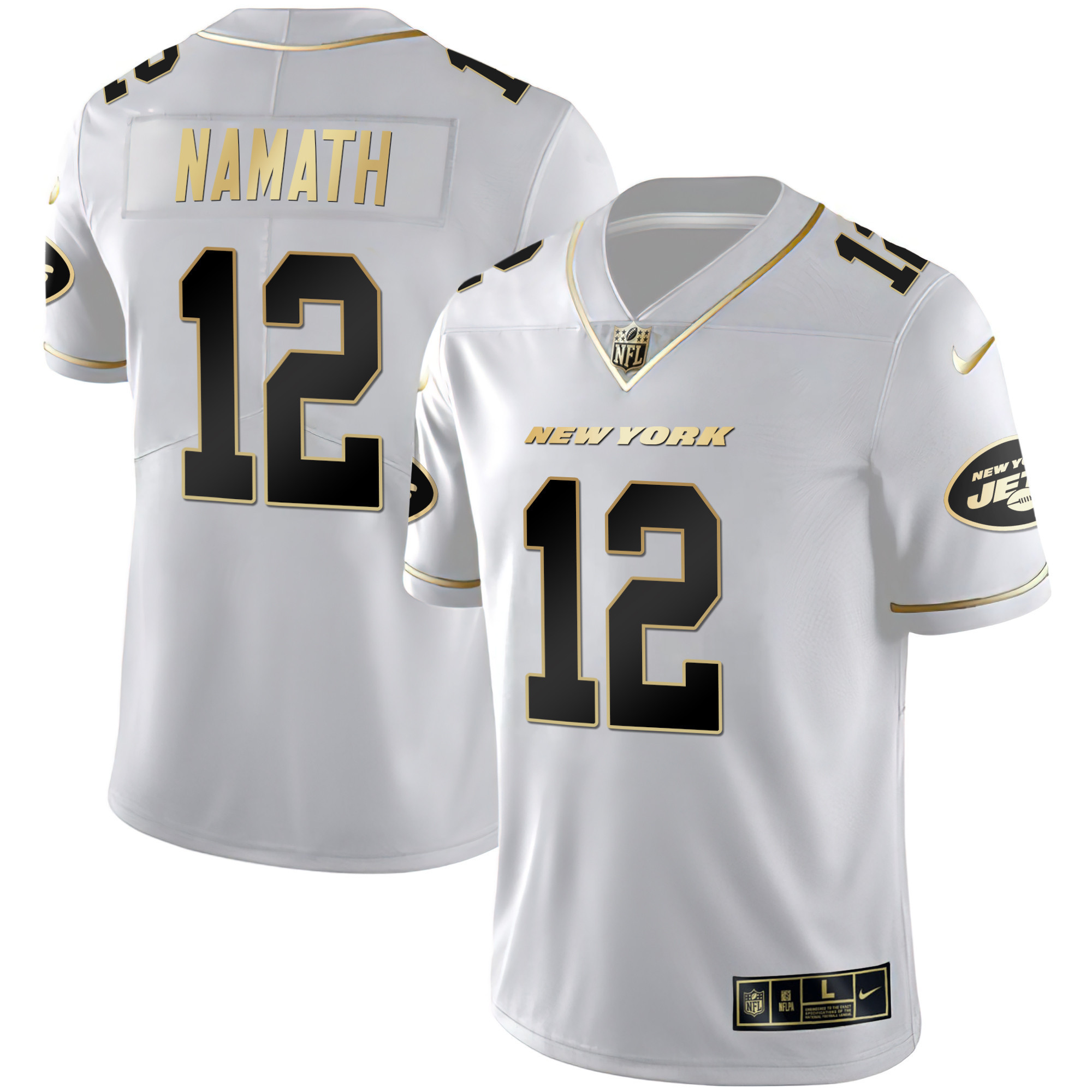 Joe Namath Men's New York Jets Black Gold & White Gold Vapor Limited Jersey - All Stitched