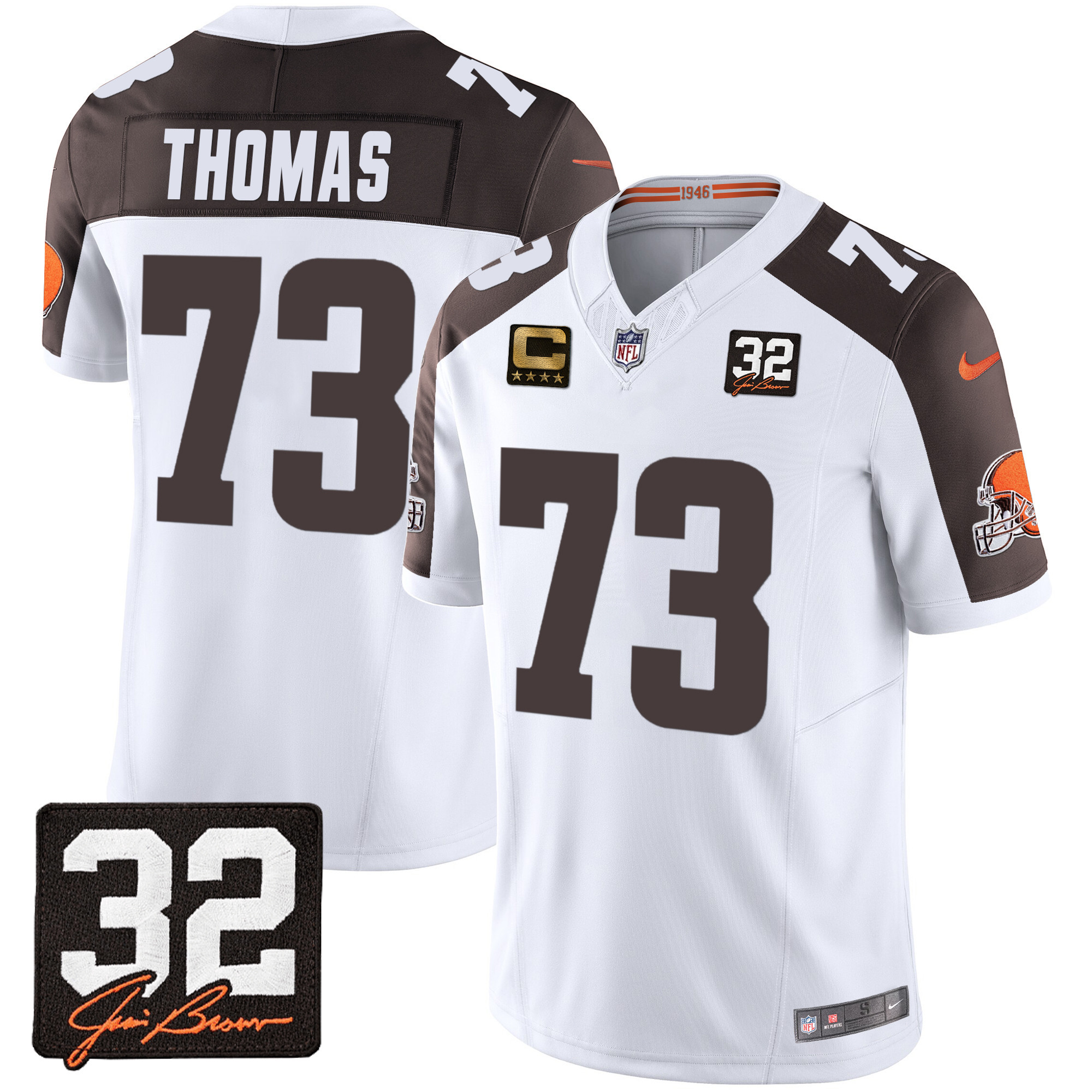 Joe Thomas Men's Cleveland Browns #32 Jim Brown Memorial Patch Inverted Jersey - All Stitched