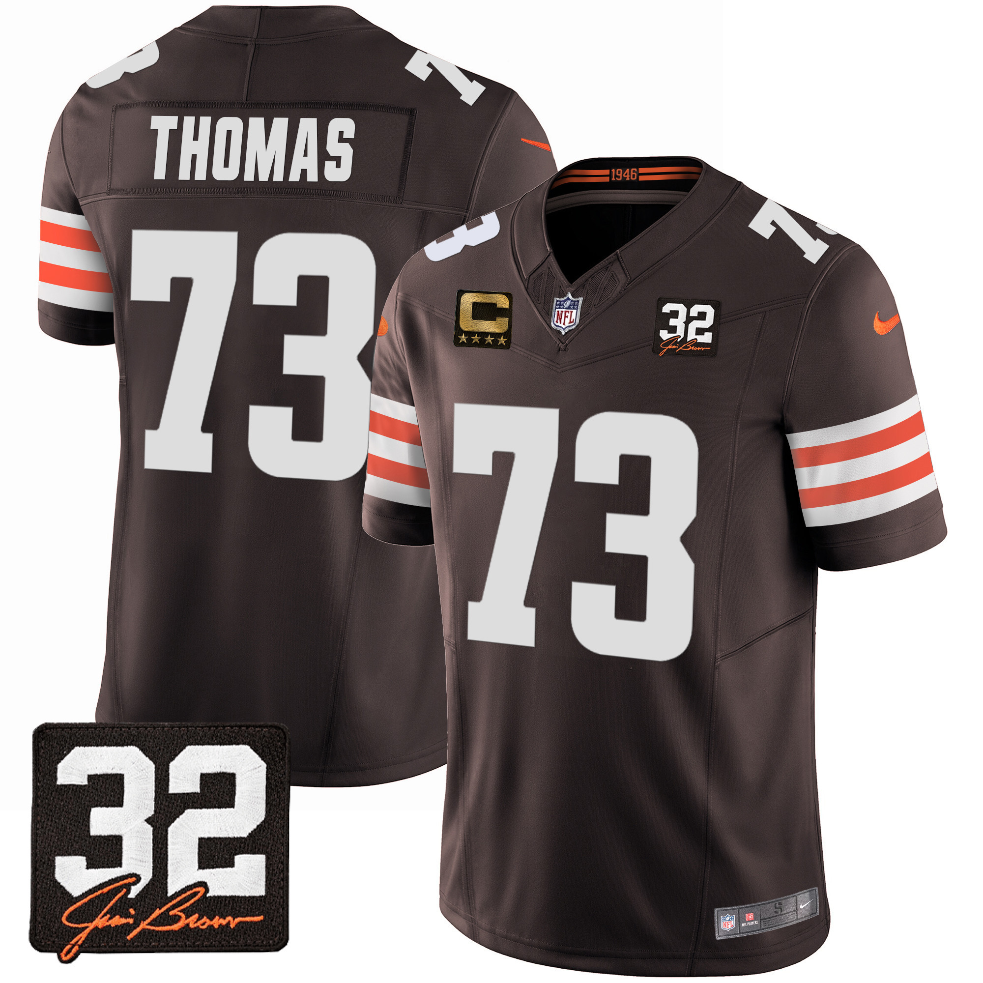 Joe Thomas Men's Cleveland Browns #32 Jim Brown Memorial Patch Jersey - All Stitched
