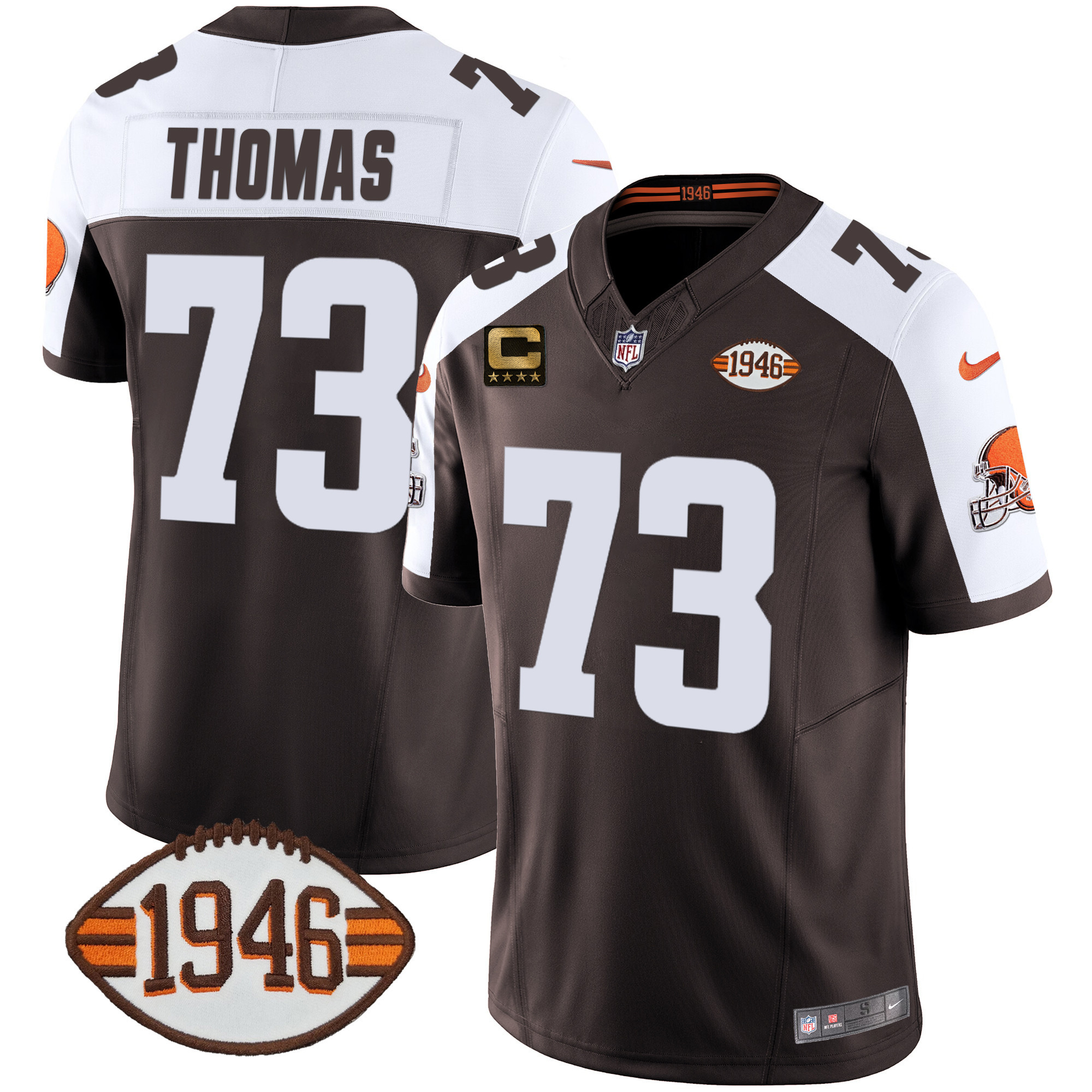 Joe Thomas Men's Cleveland Browns 1946 75th Anniversary Patch Alternate Jersey - All Stitched