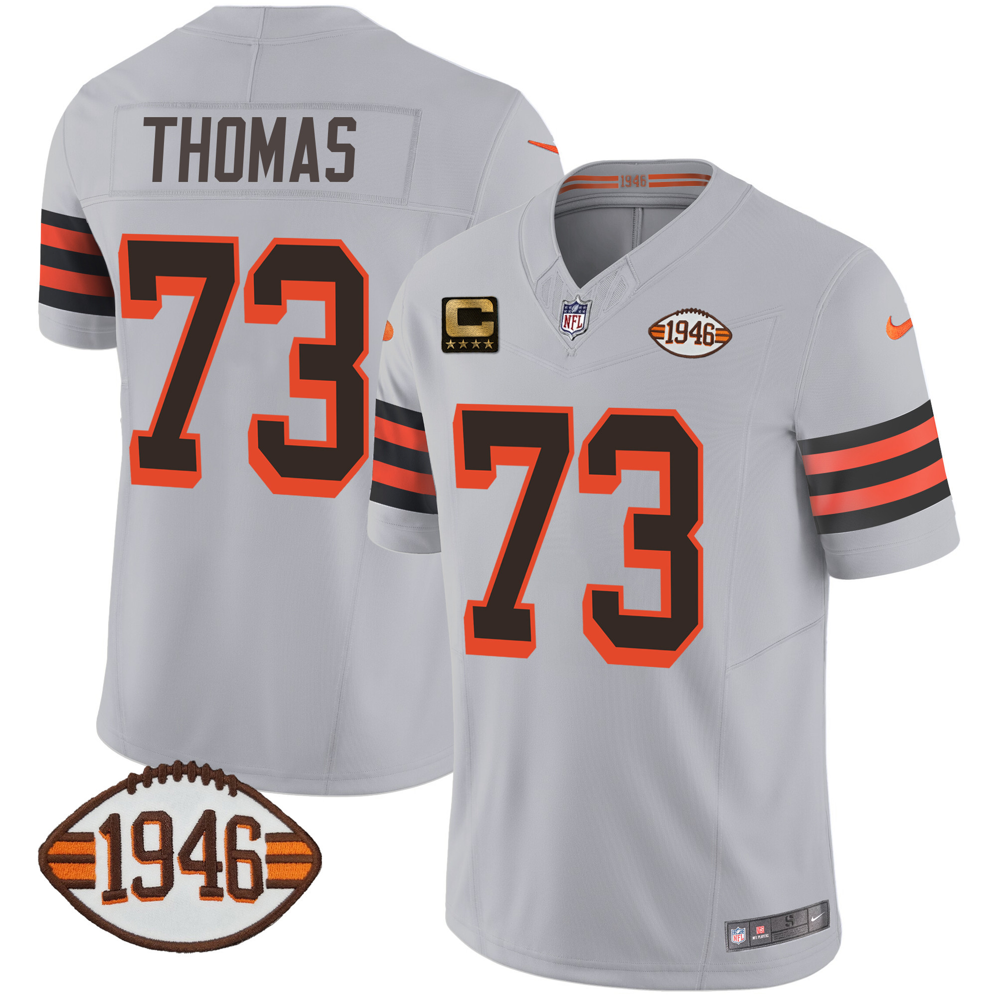 Joe Thomas Men's Cleveland Browns 1946 75th Anniversary Patch Gray Jersey - All Stitched