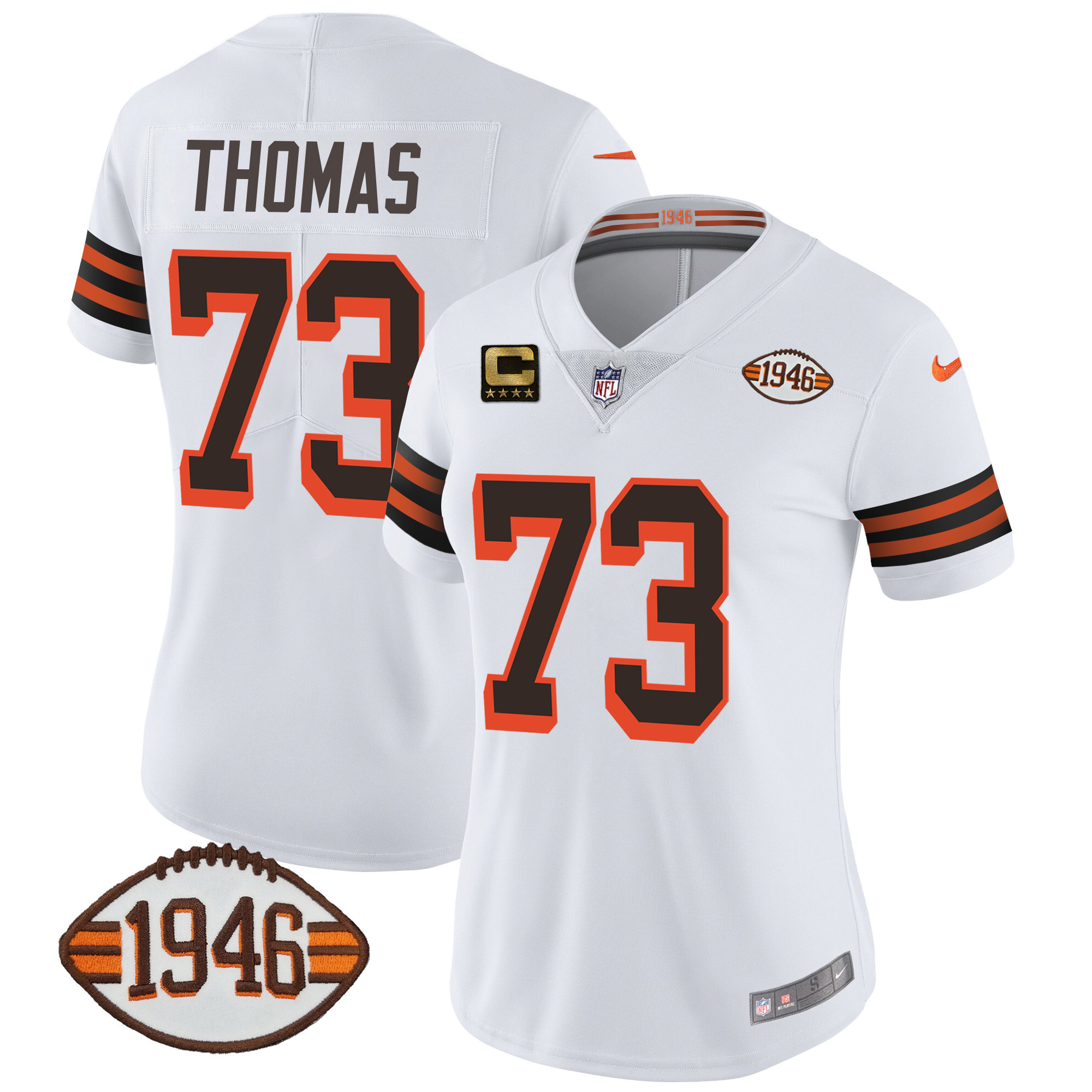 Joe Thomas Women's Cleveland Browns 1946 75th Anniversary Patch 1946 White Jersey - All Stitched