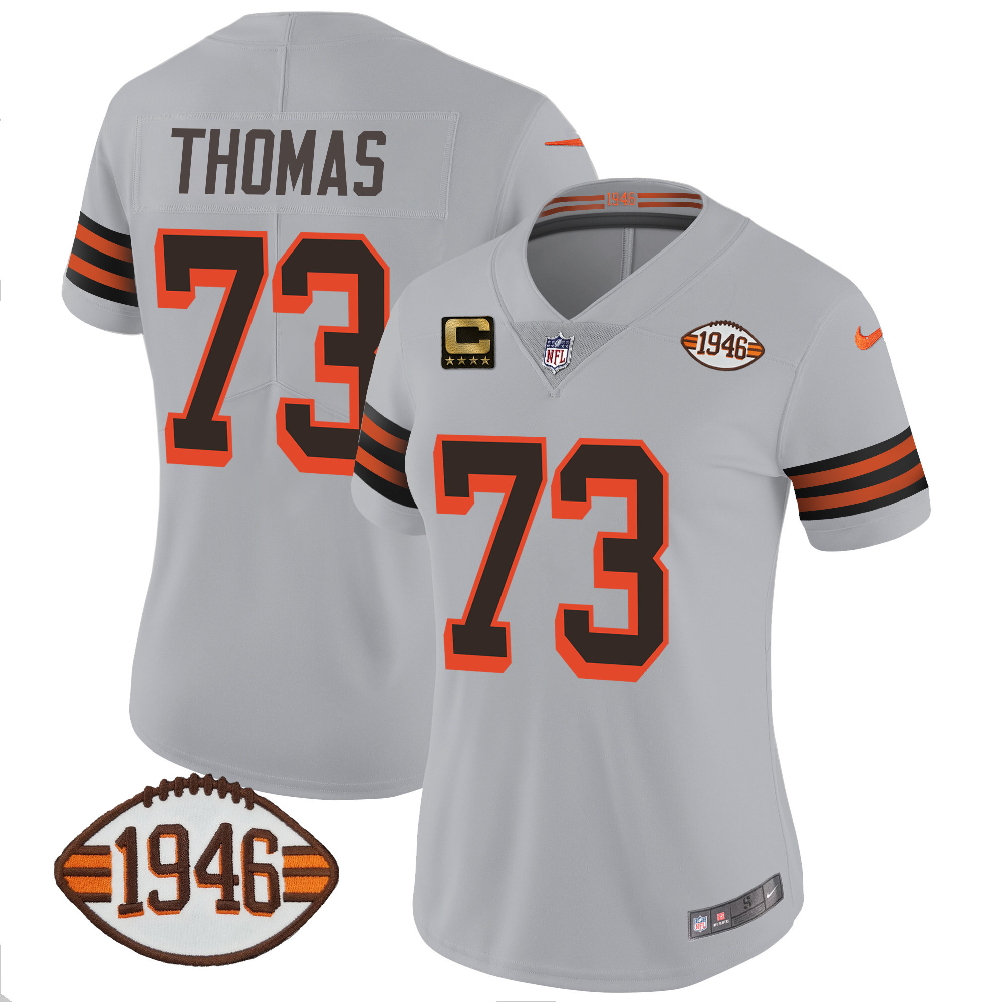 Joe Thomas Women's Cleveland Browns 1946 75th Anniversary Patch Gray Jersey - All Stitched