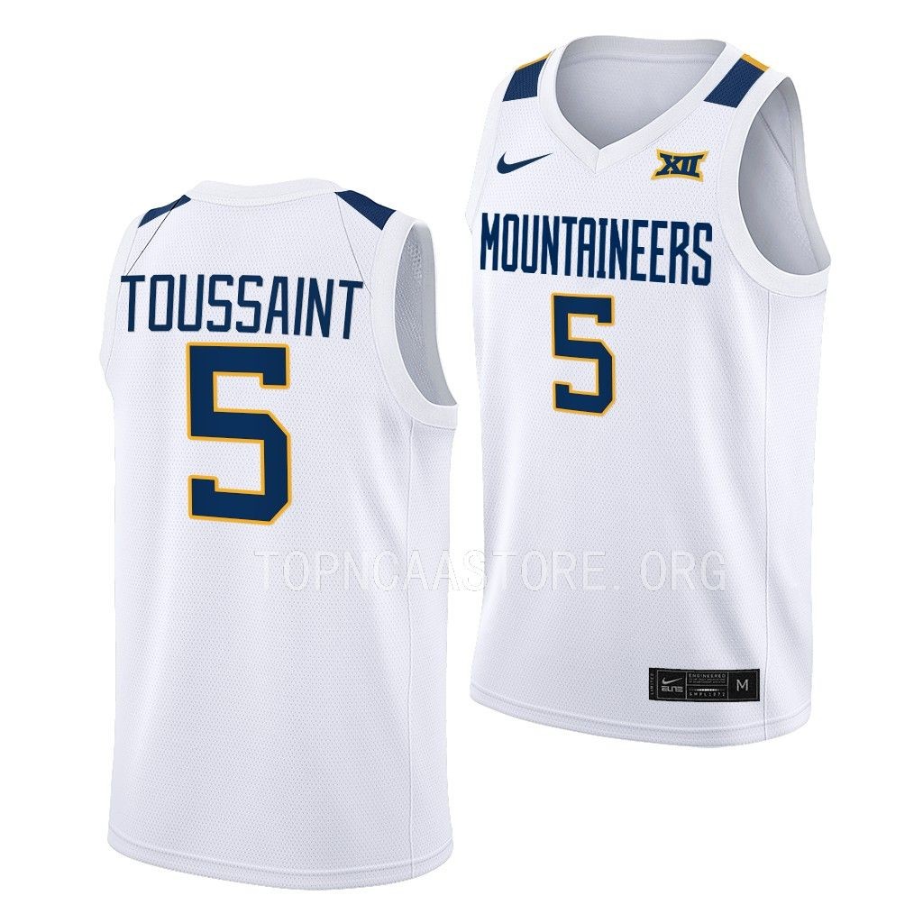 Joe Toussaint West Virginia Mountaineers #5 White Home Jersey 2022-23