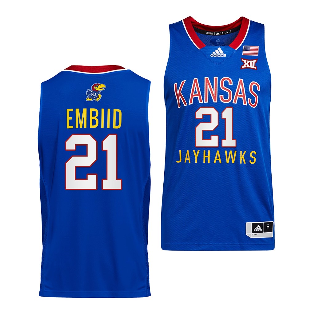 Joel Embiid #21 Kansas Jayhawks College Throwback Royal Jersey