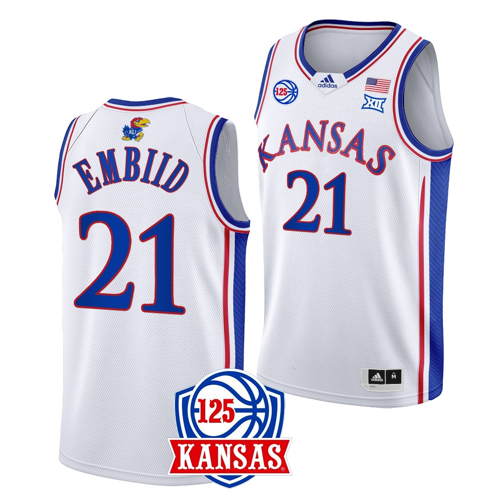 Joel Embiid Kansas Jayhawks #21 White 125th Year Jersey 2022-23 Home