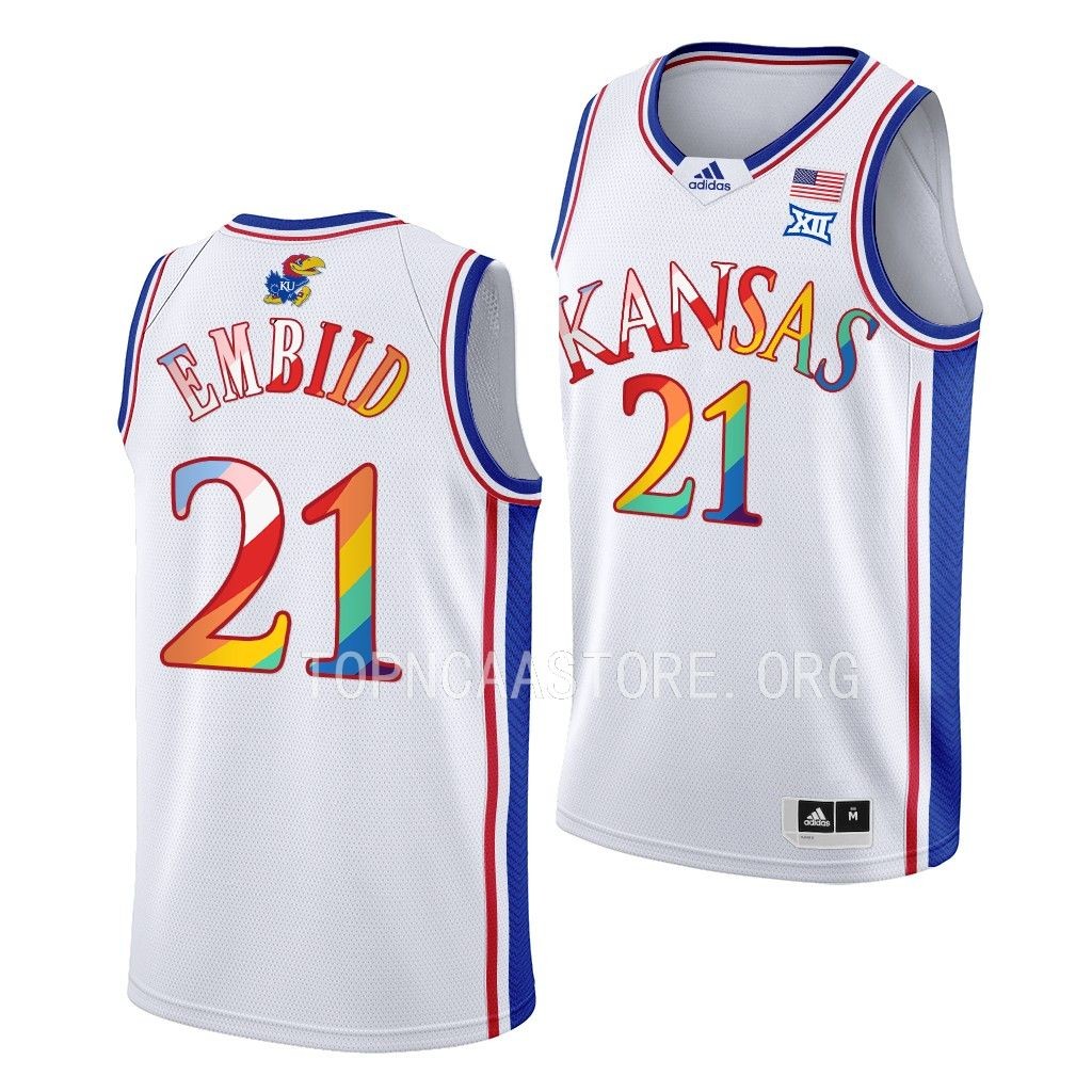 Joel Embiid Kansas Jayhawks #21 White 2023 Pride Jersey