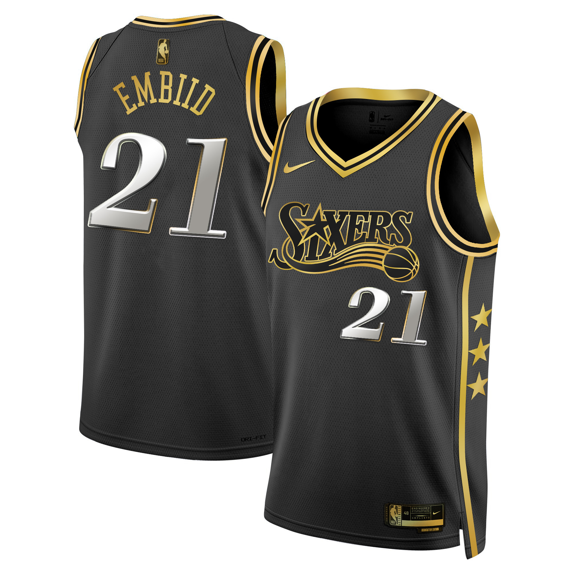Joel Embiid Men's Philadelphia 76ers Swingman Black Gold Jersey - All Stitched