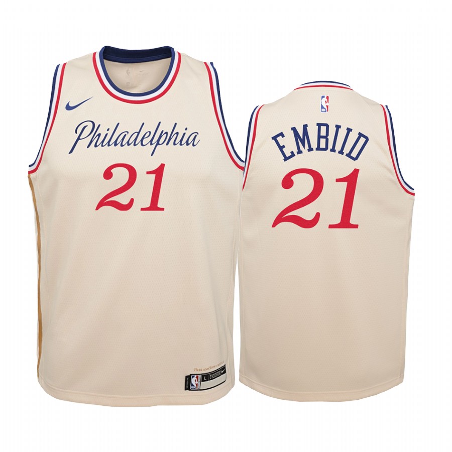 Joel Embiid Philadelphia 76ers 2019-20 City Edition Youth Jersey - Cream White