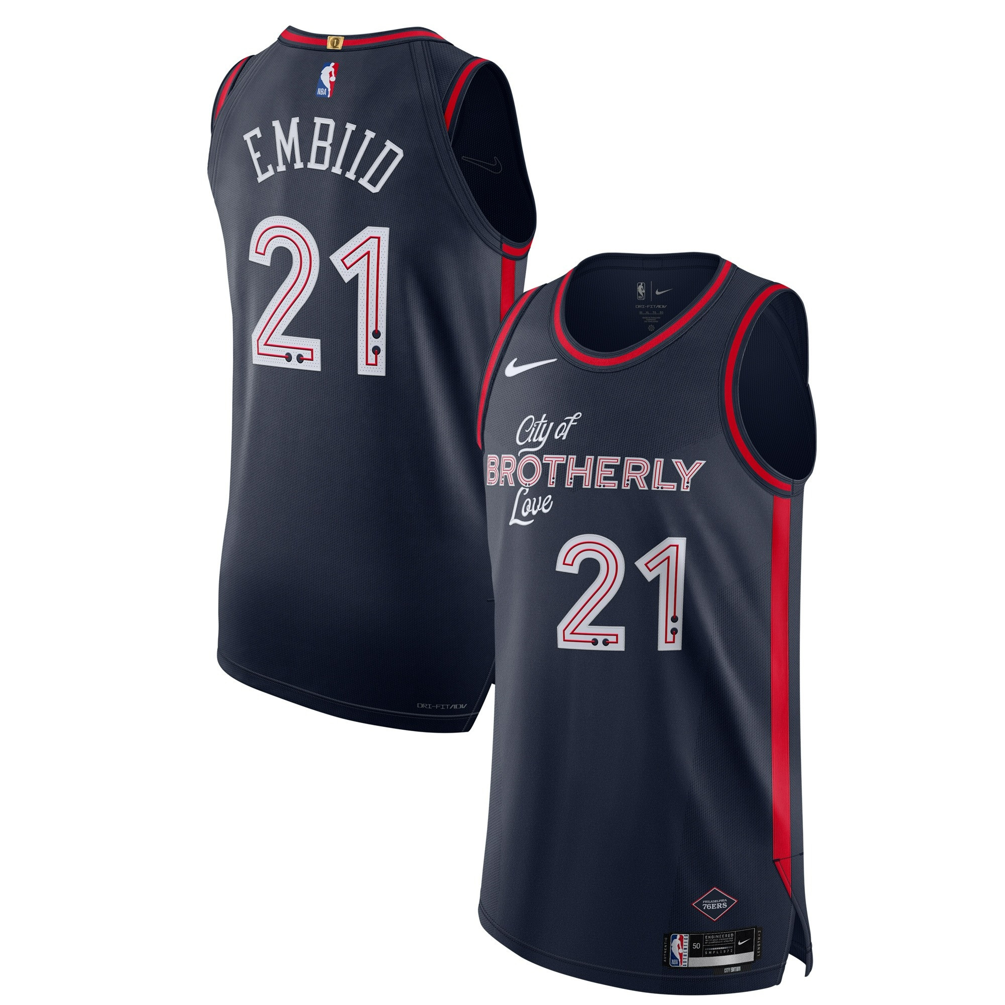 Joel Embiid Philadelphia 76ers 2023/24 City Edition Navy Jersey - All Stitched