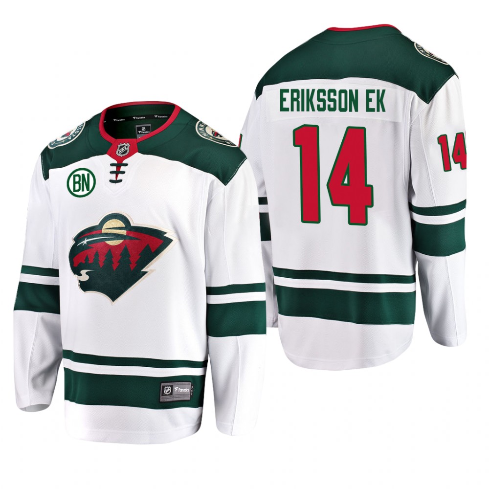 Joel Eriksson Ek #14 Minnesota Wild Away White Men’s Jersey with BN Patch