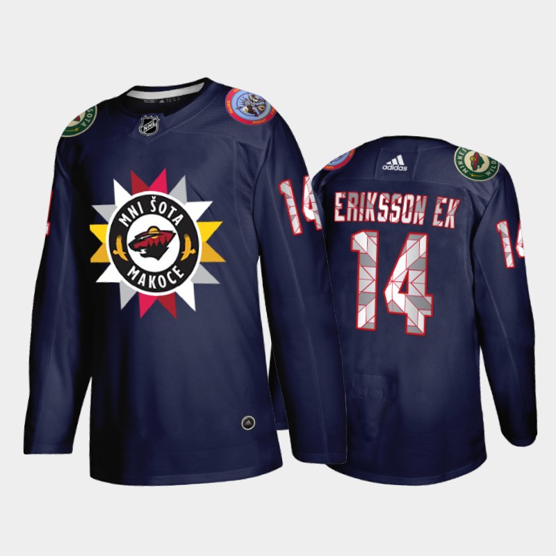Joel Eriksson Ek #14 Minnesota Wild Native American Heritage Day 2021-22 Navy Jersey