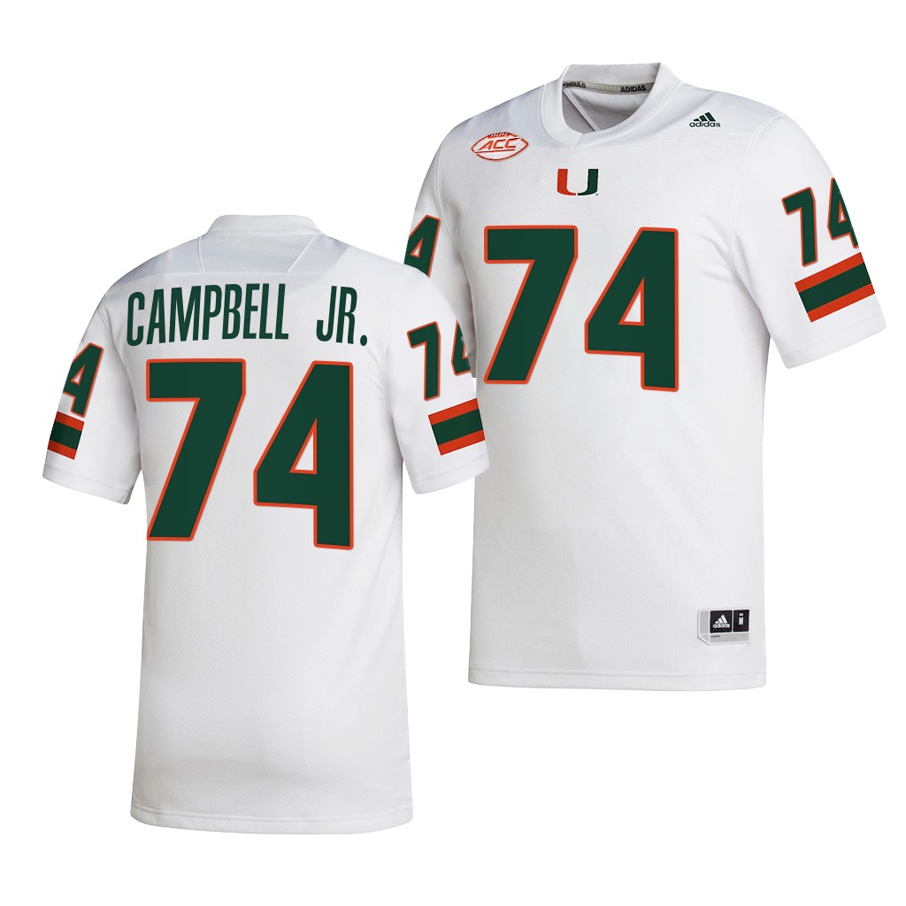 John Campbell Jr. Miami Hurricanes #74 White Jersey 2022-23 College Men's NIL Uniform