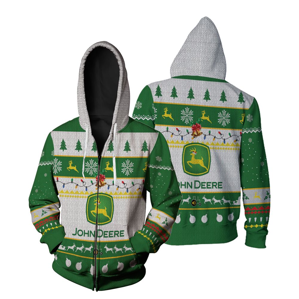 John deere christmas printed Zip Hoodie