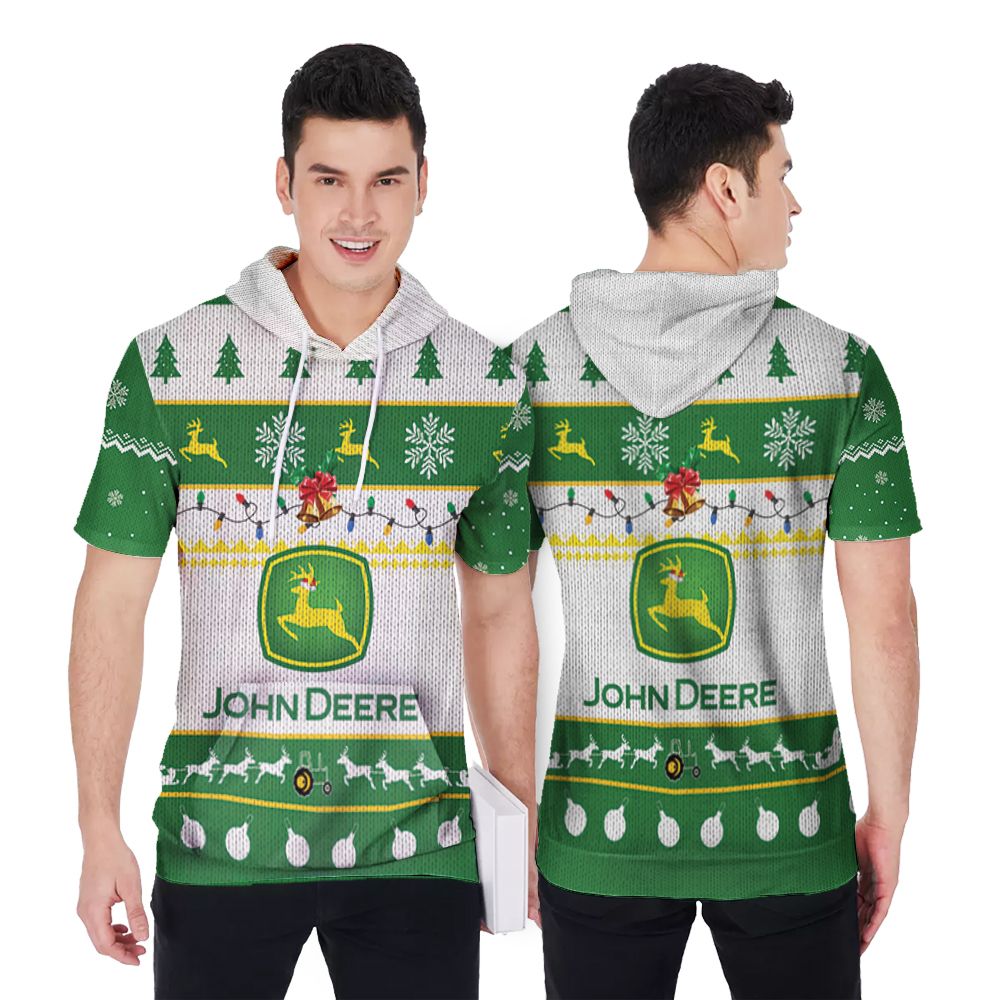 John Deere Logo Christmas Pattern 3D Printed Polo Gift For John Deer Lovers Short Sleeve Hoodie