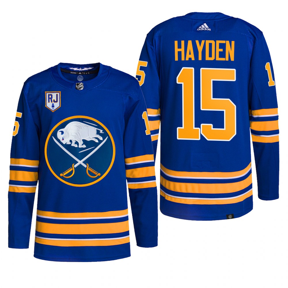 John Hayden Buffalo Sabres Honor Rick Jeanneret patch Jersey 2022 Royal #15 Pro Uniform