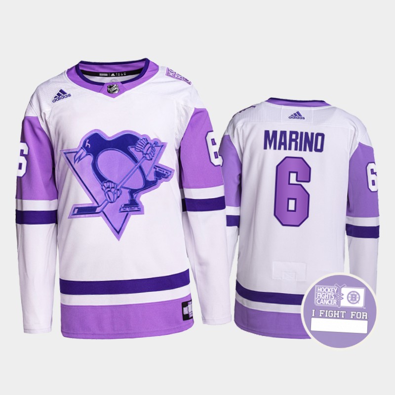 John Marino #6 Pittsburgh Penguins  Fights Cancer White Purple Primegreen Jersey