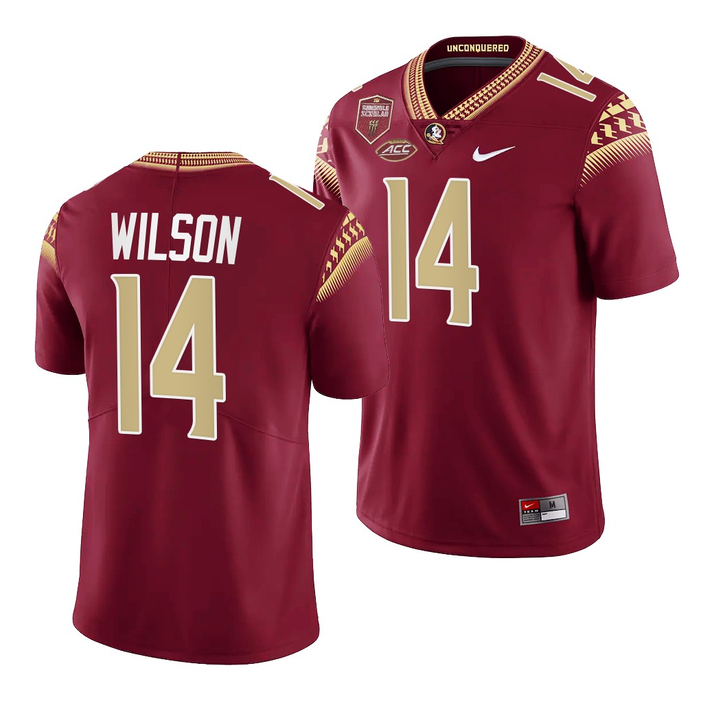 Johnny Wilson Florida State Seminoles #14 Garnet Jersey Seminole Scholar patch Men's Limited Uniform