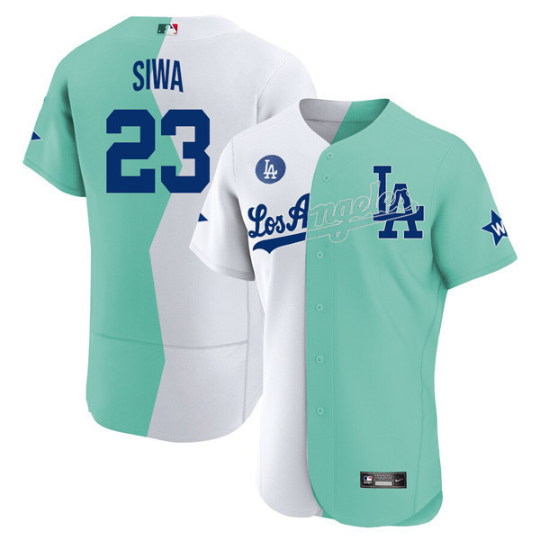 JoJo Siwa Los Angeles Dodgers Flex Base White Green 2022 MLB All-Star Celebrity Softball Game Split Jersey - All Stitched
