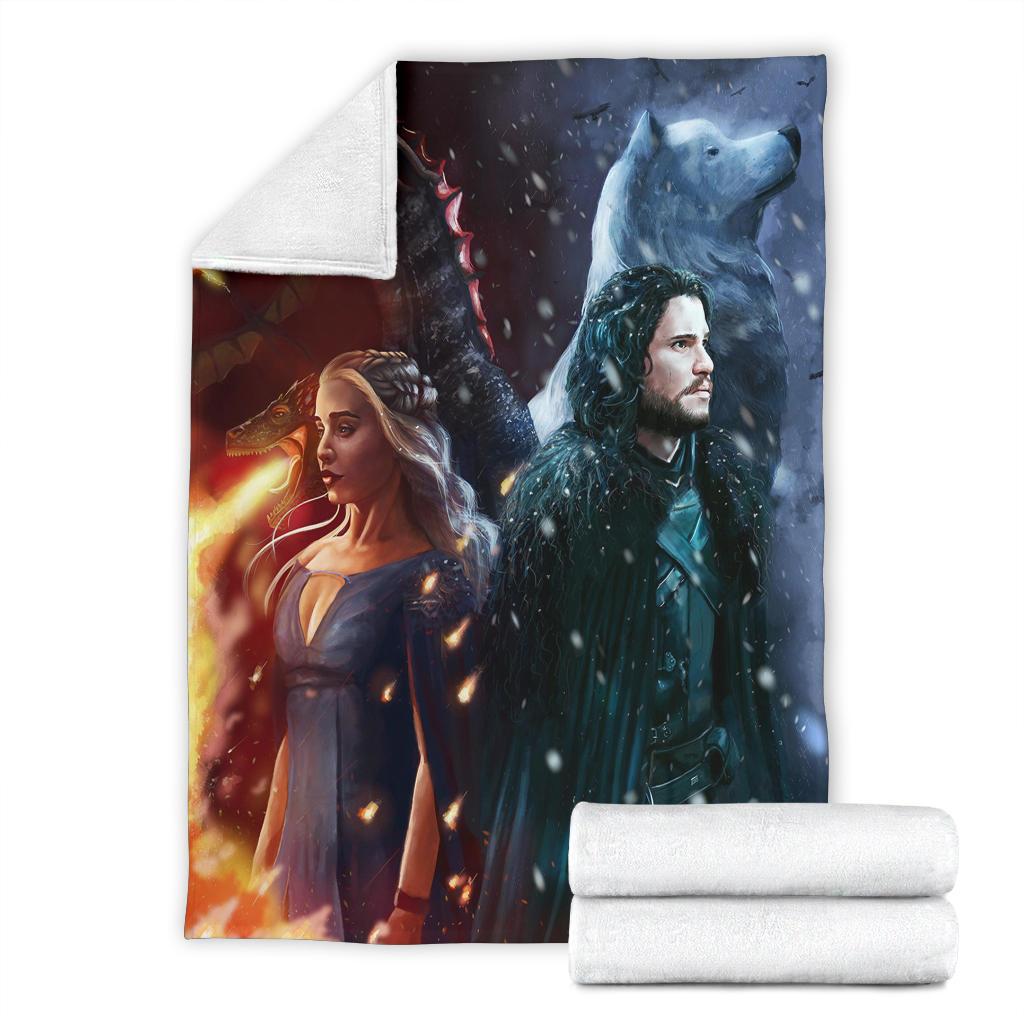 Jon Snow And Mother Of Dragon Sherpa Blanket Cozy Blanket Fleece Blanket