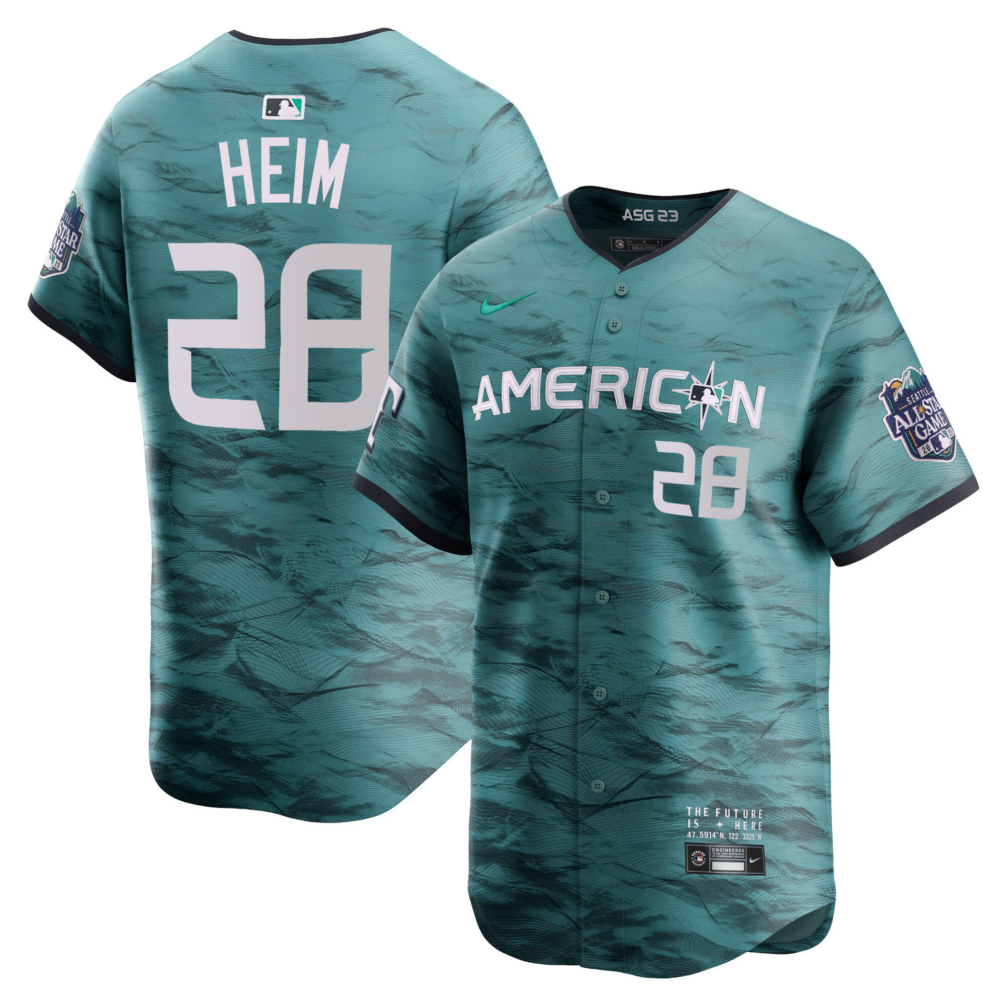 Jonah Heim Men's Seattle Mariners American League 2023 All-Star Game Teal Cool Base Jersey - All Stitched