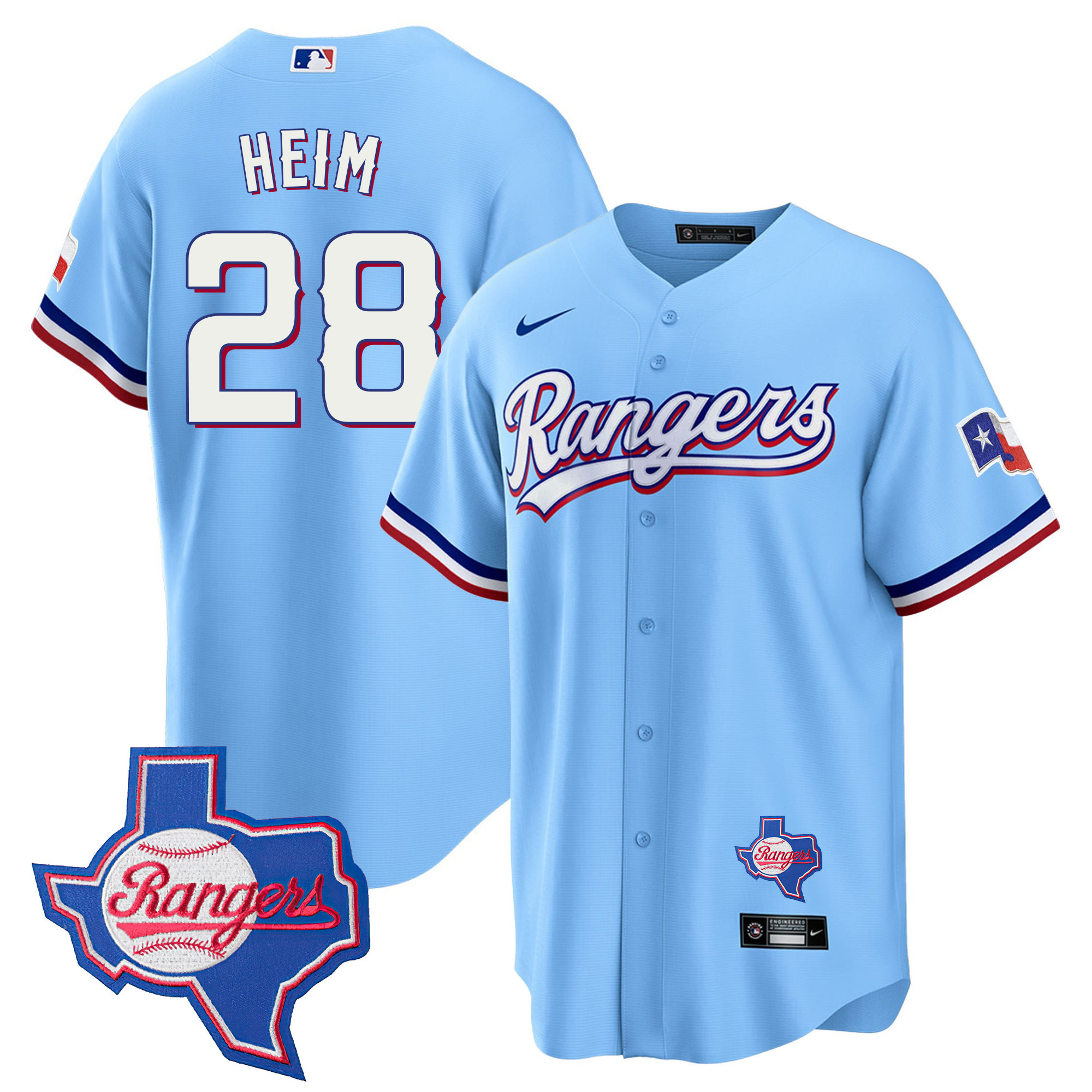 Jonah Heim Men's Texas Rangers 2023 Cool Base - Texas Patch Blue Jersey - All Stitched