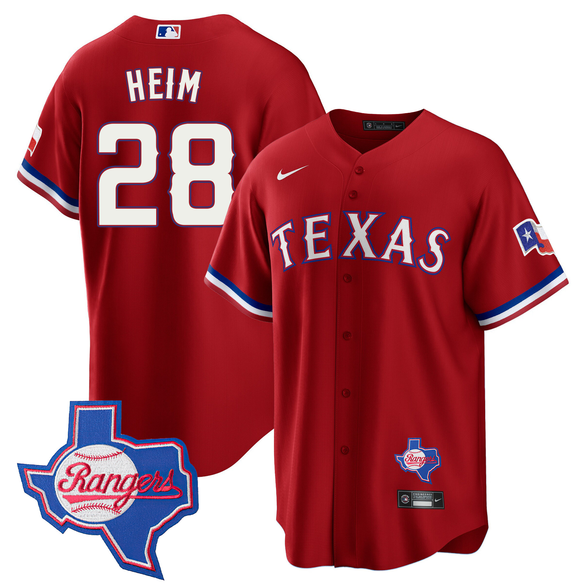 Jonah Heim Men's Texas Rangers 2023 Cool Base - Texas Patch Red Jersey - All Stitched
