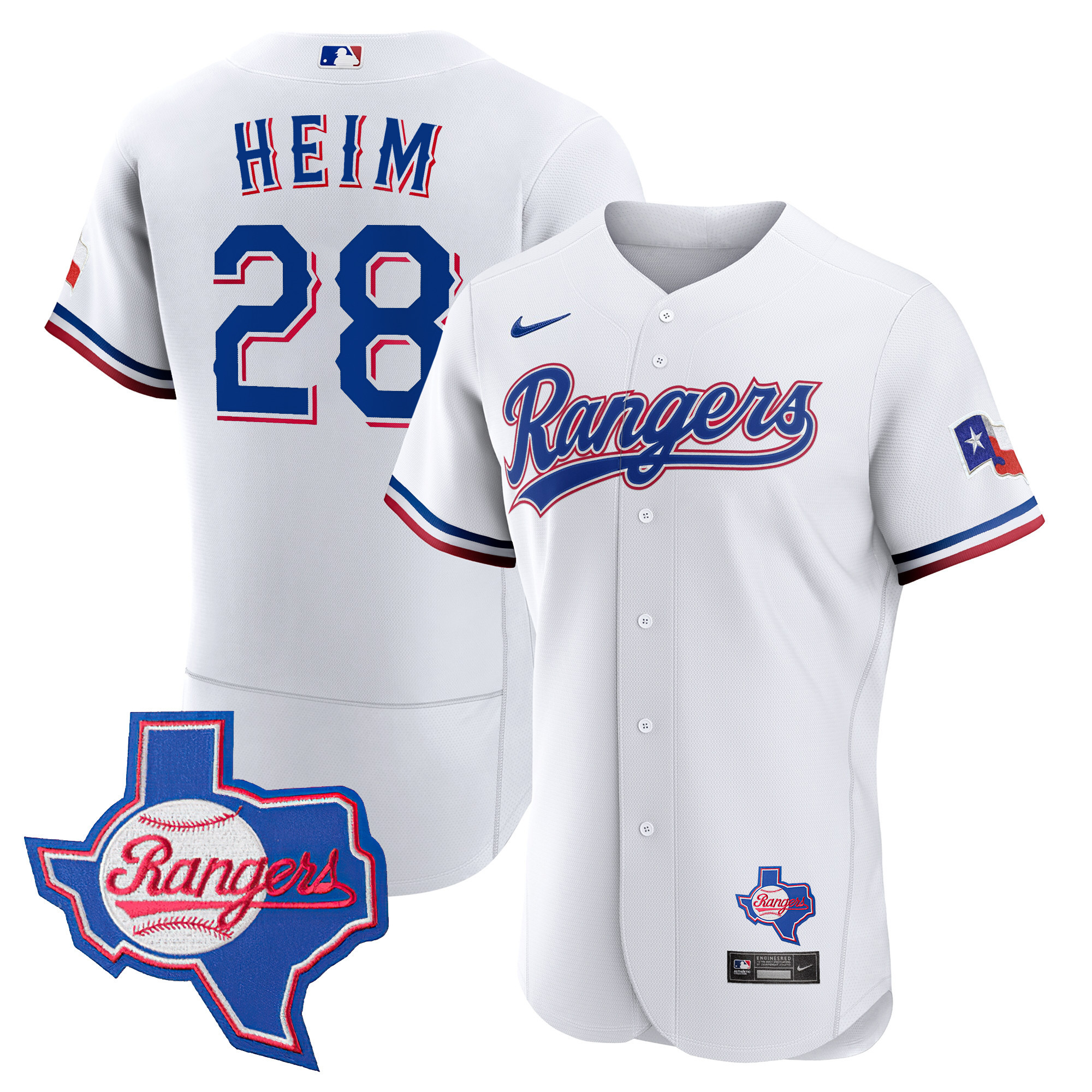 Jonah Heim Men's Texas Rangers 2023 Flex Base - Texas Patch White Jersey - All Stitched