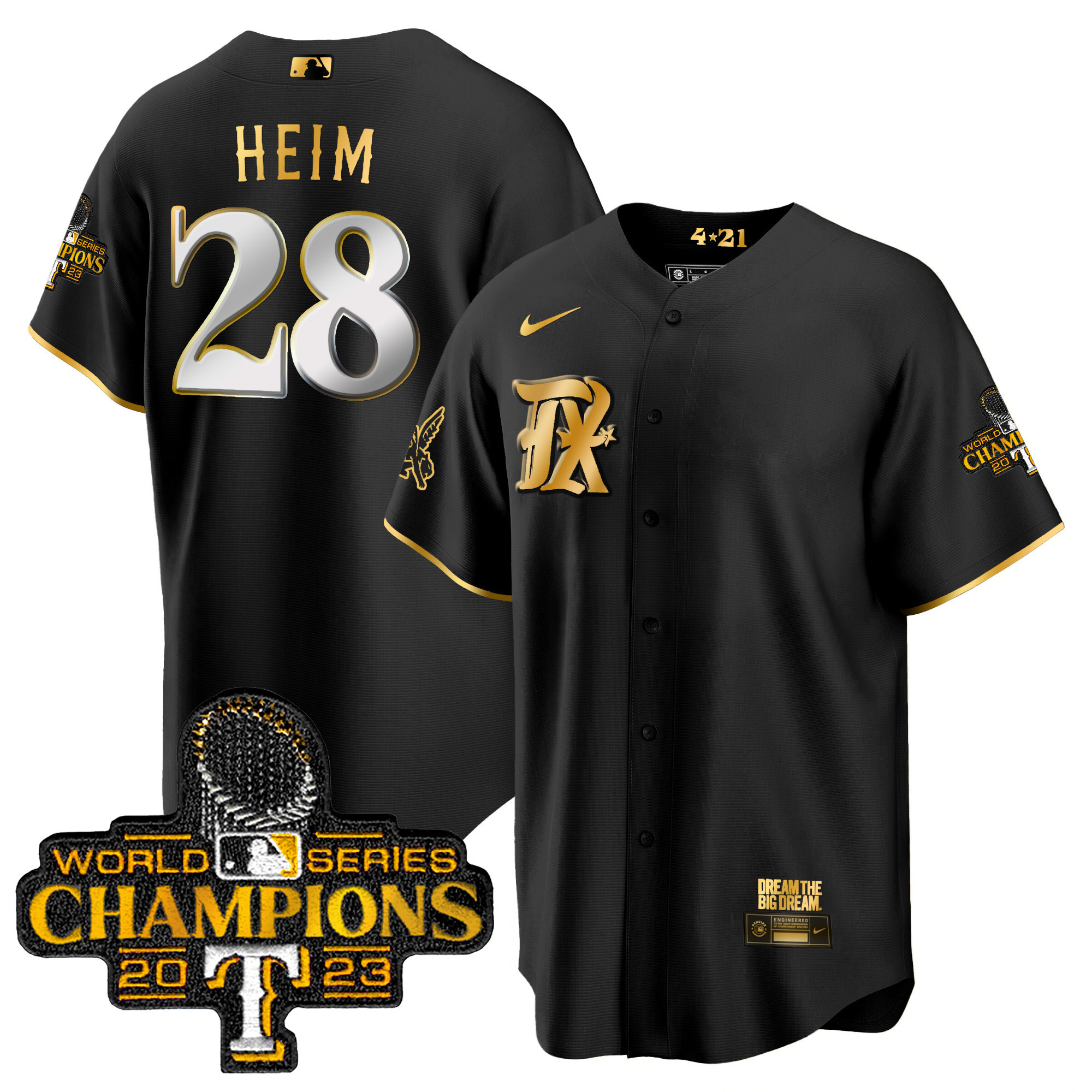 Jonah Heim Men's Texas Rangers 2023 World Series Champions City Connect Cool Gold Black Gold Jersey - All Stitched