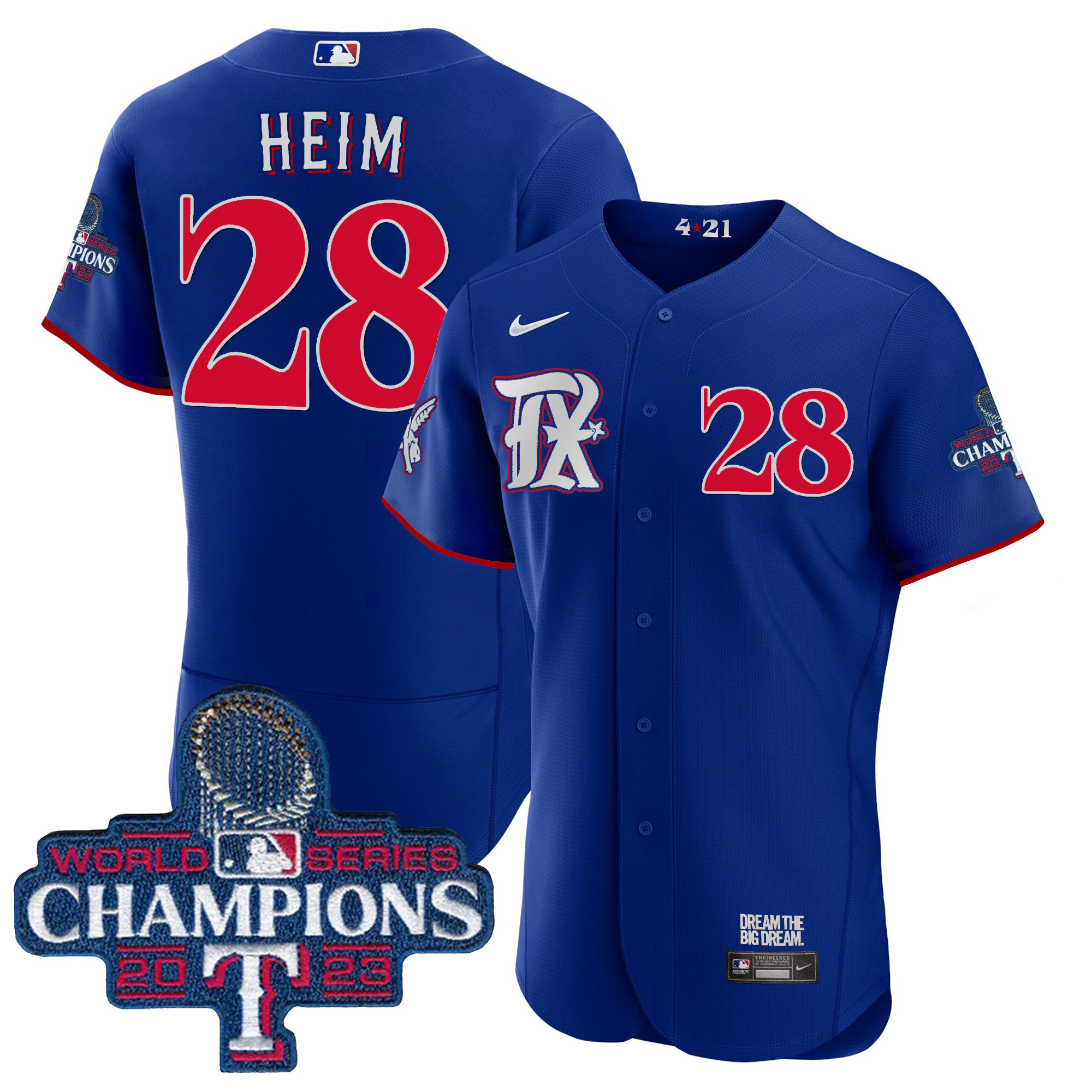 Jonah Heim Men's Texas Rangers 2023 World Series Champions City Connect Flex Base Royal Jersey - All Stitched