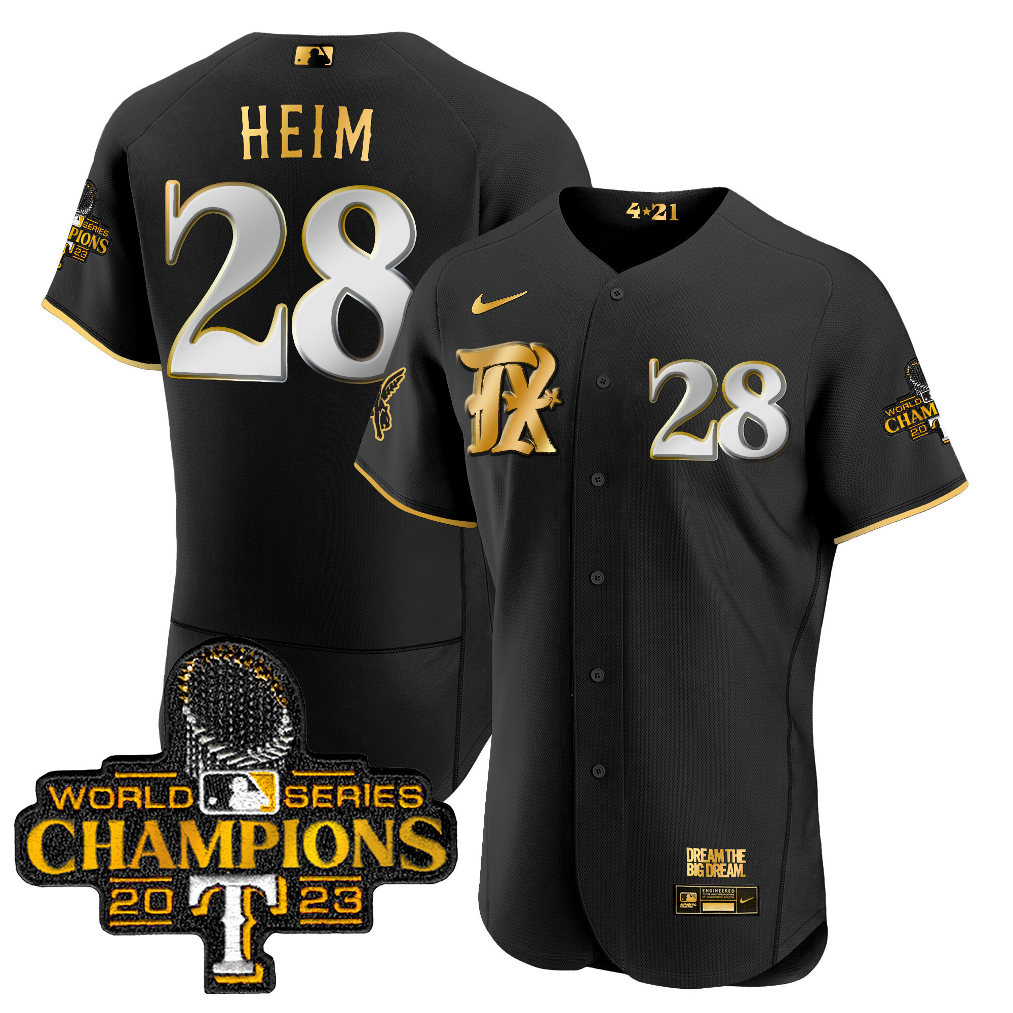 Jonah Heim Men's Texas Rangers 2023 World Series Champions City Connect Flex Gold Black Gold Jersey - All Stitched