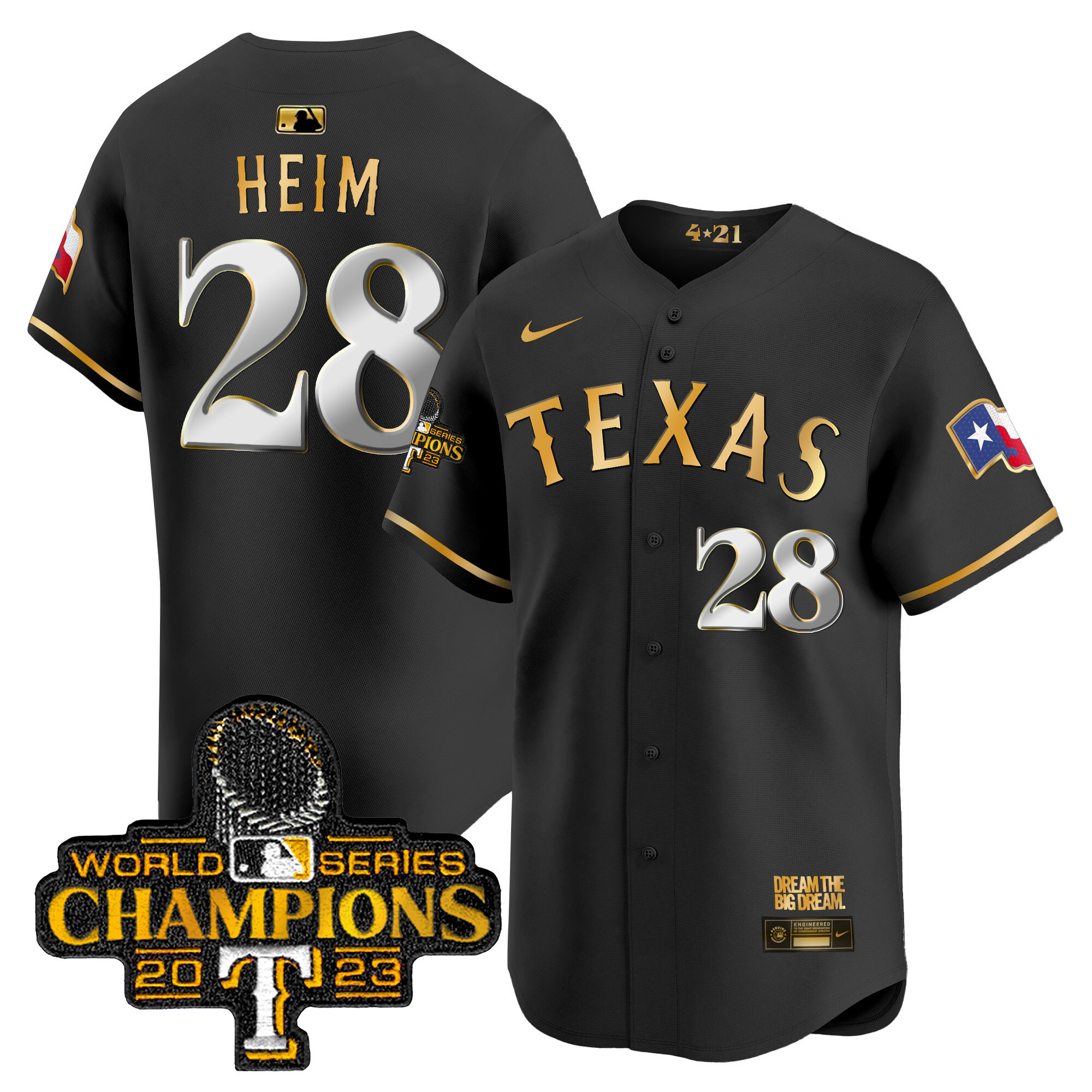 Jonah Heim Men's Texas Rangers 2023 World Series Champions City Connect Vapor Premier Limited Black Gold Jersey - All Stitched