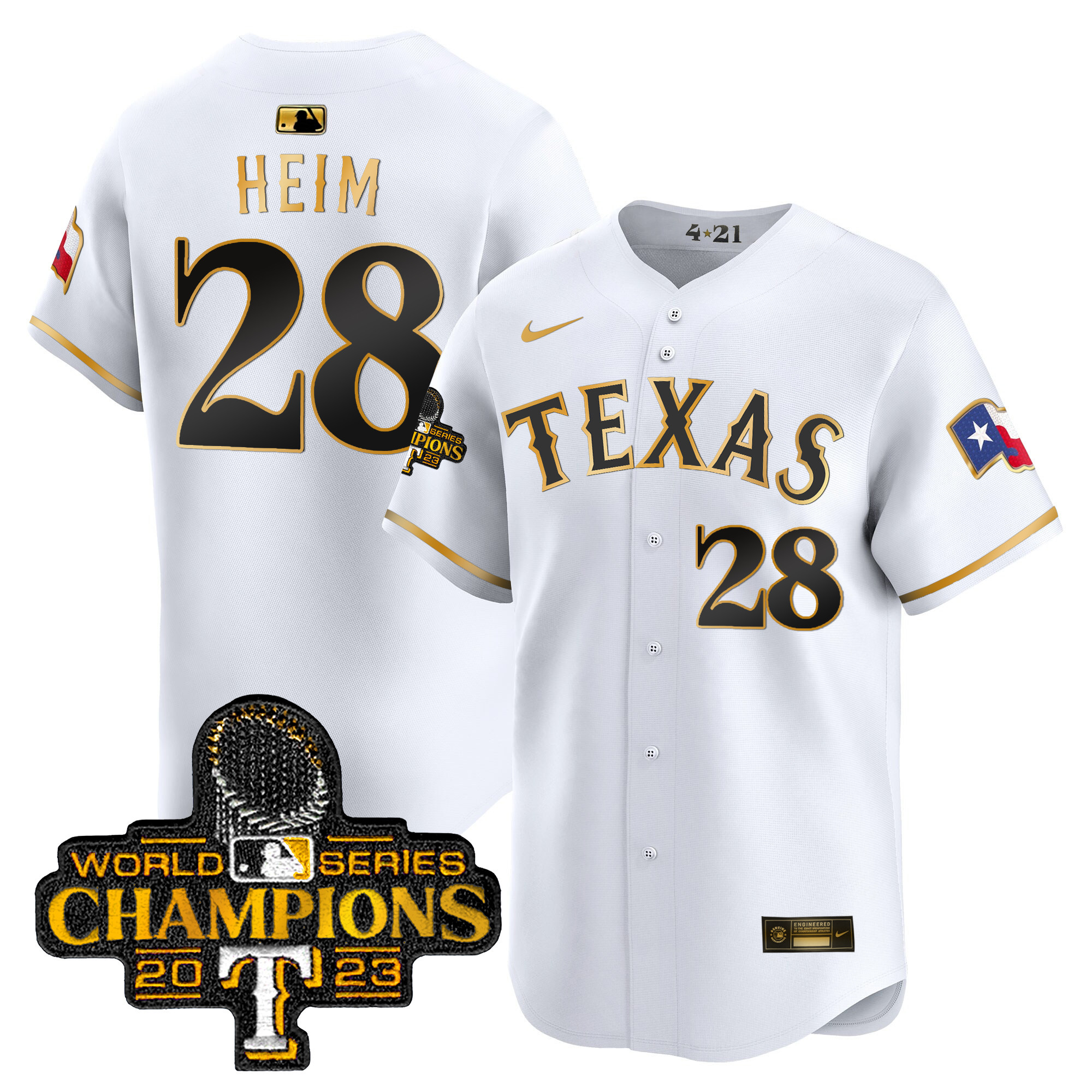Jonah Heim Men's Texas Rangers 2023 World Series Champions City Connect Vapor Premier Limited White Gold Jersey - All Stitched