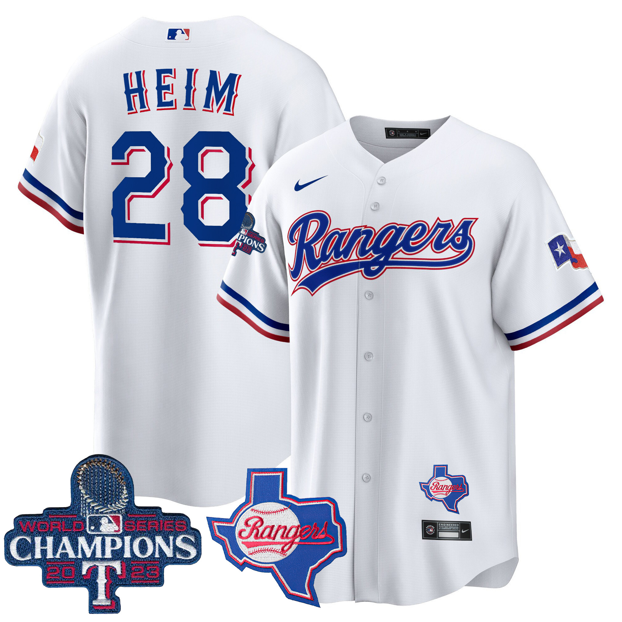 Jonah Heim Men's Texas Rangers 2023 World Series Champions Cool Base V2 White Jersey - All Stitched